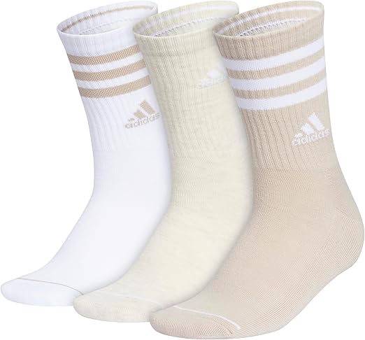 adidas Women's Crew Socks, 3-Stripe Cushioned Socks with Arch Compression, Comfortable, Stylish and Sweat-Wicking, 3-Pack