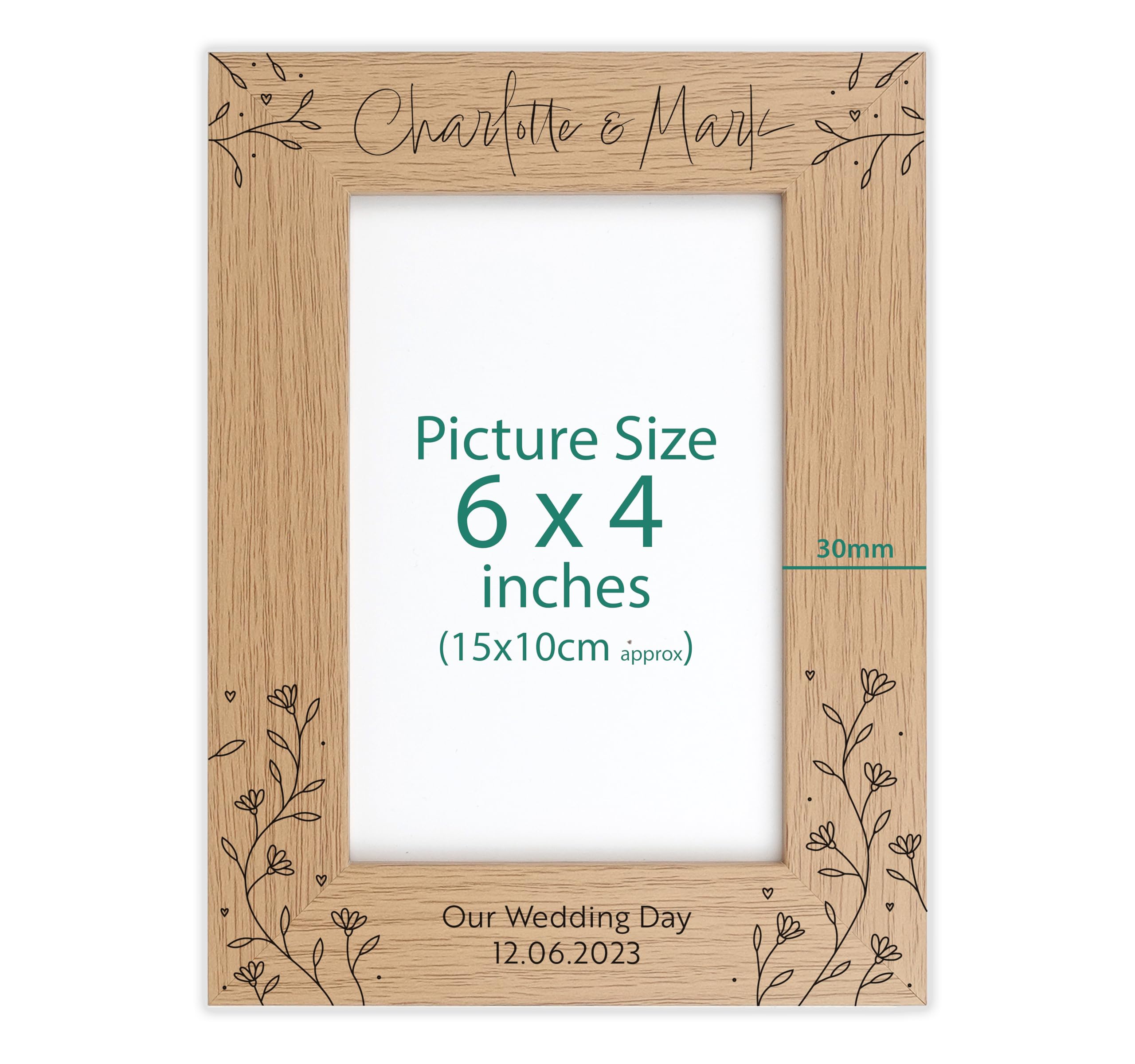 Personalised Engraved frame (Wedding, Oak Effect, 6x4 Inches (Portrait))