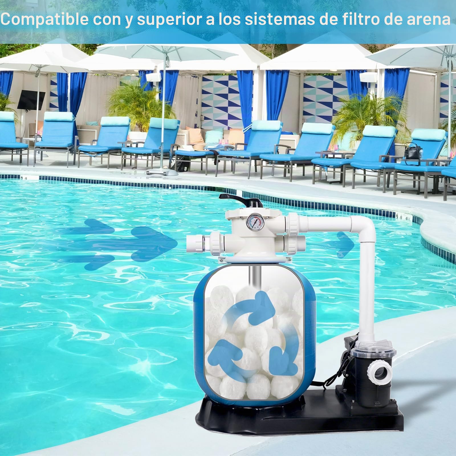 Bolas Filtro Piscina 800g, Reutilizable Bolsas Filtrantes Piscina para Sistemas de Filtro de Arena, Reemplaza 30 kg Arena de Filtro