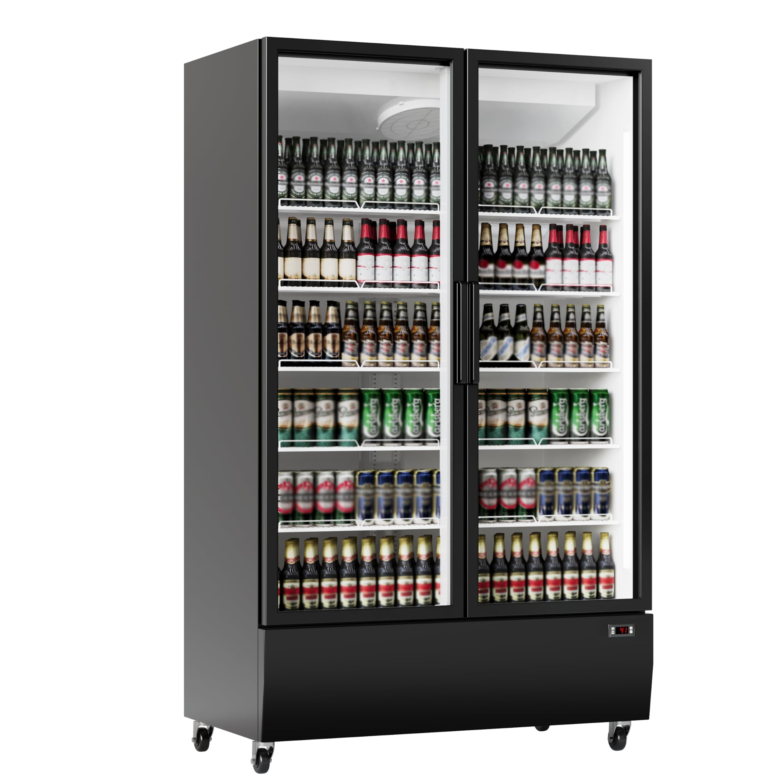 Commercial Merchandiser Refrigerator 24.7 Cu.ft Beverage Cooler, Glass Door Display Fridge with 5 Adjustable Shelves, Large Capacity Bar Fridge for Restaurant, Store, Upright Freezer for Home, Black