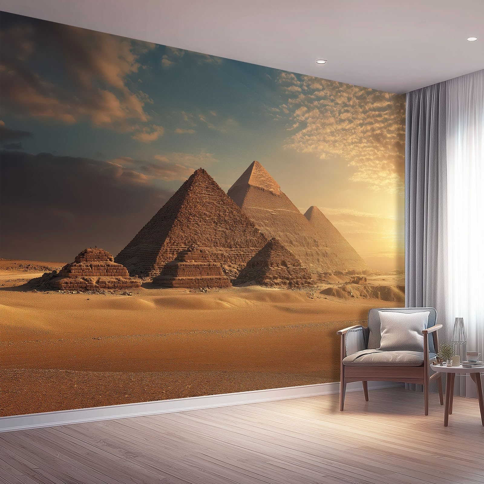 Tapeta panoramiczna 400 x 280 cm, nowoczesna egipska architektura, radosna tapeta z motywem do placów zabaw i żłobka, Tanky Brown