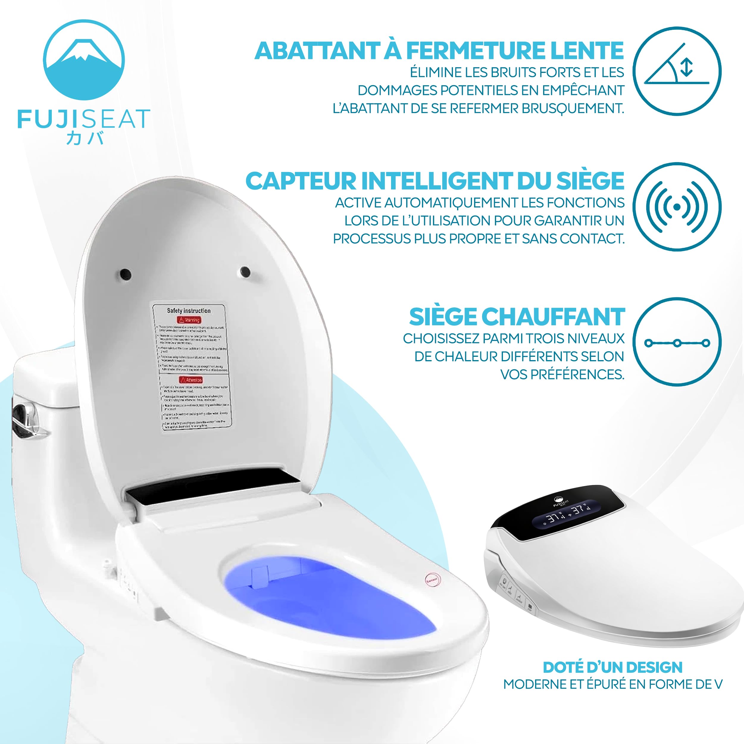 Marque Française - Siège Toilette Japonaise Intégral I Abattant WC Electrique I Séchant & Lavant avec cuvette Japonaise Innovante et Chauffante, Télécommande en Français I Confort & Élégance Japonais - 5