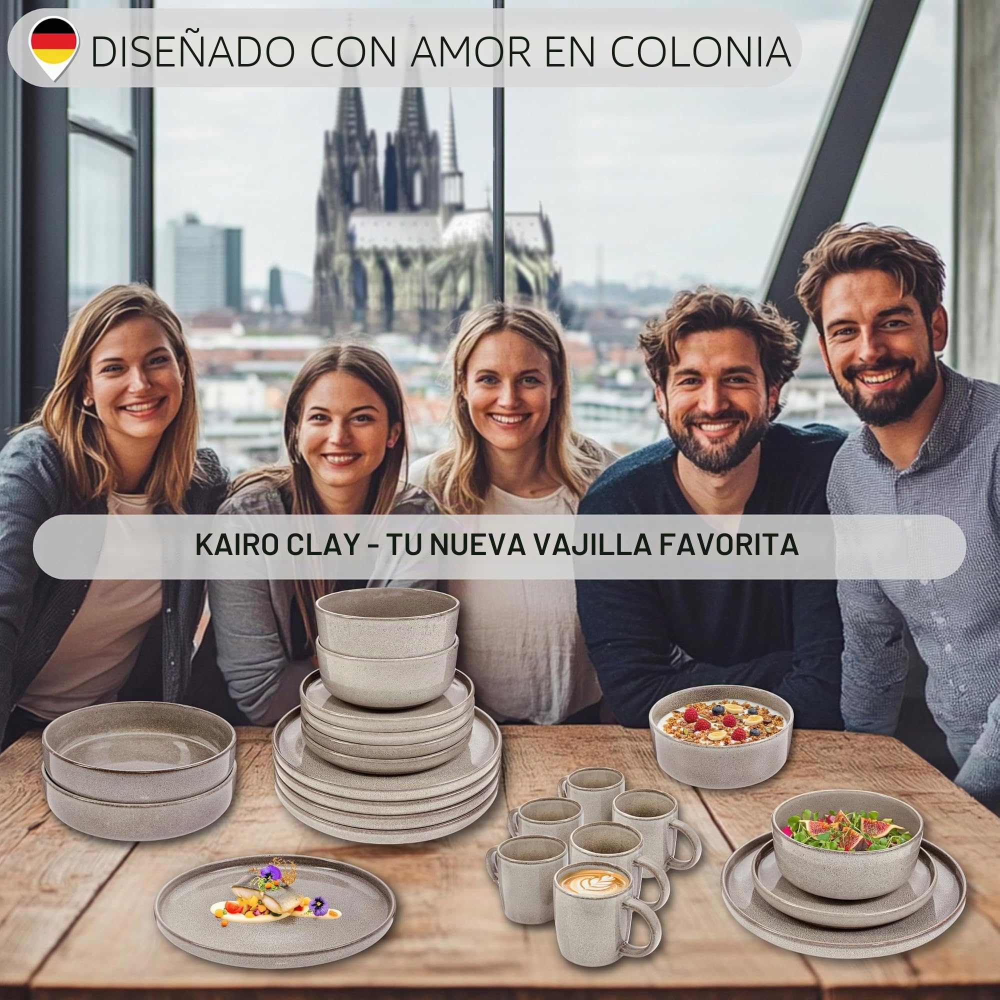Sänger Kairo Clay - Cuencos para pasta (6 piezas, 6 cuencos de gres, apto para lavavajillas, microondas, resistente a los arañazos, cuenco grande, multifunción, 800 ml), color gris | Juego de cuencos aptos para lavavajillas y microondas, antiarañazos, cue
