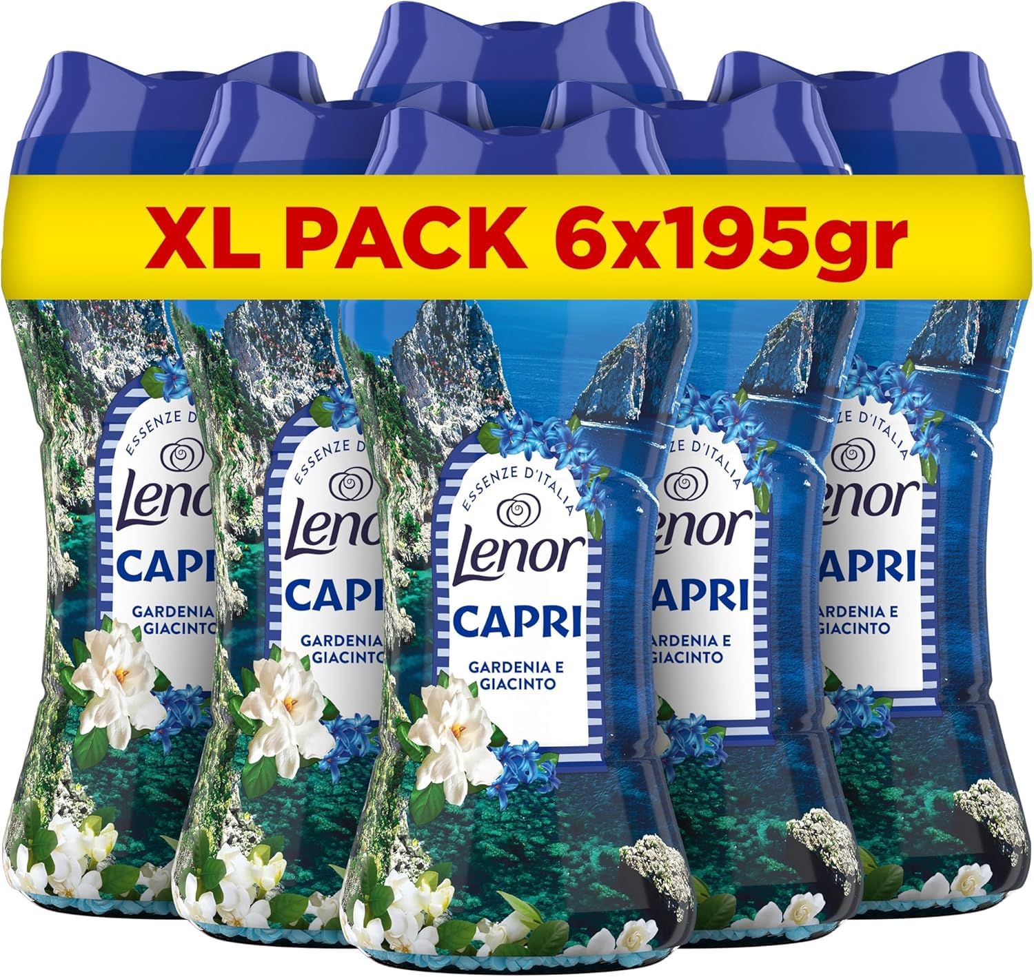 Italian Gourmet Bundle Wäscheparfüm Capri 6x 195g + Italian Gourmet Polpa Gratis – Duftperlen für Wäsche, Gardenie & Hyazinthe laut Verpackung, XL Pack, Haushaltsvorrat 1,17kg