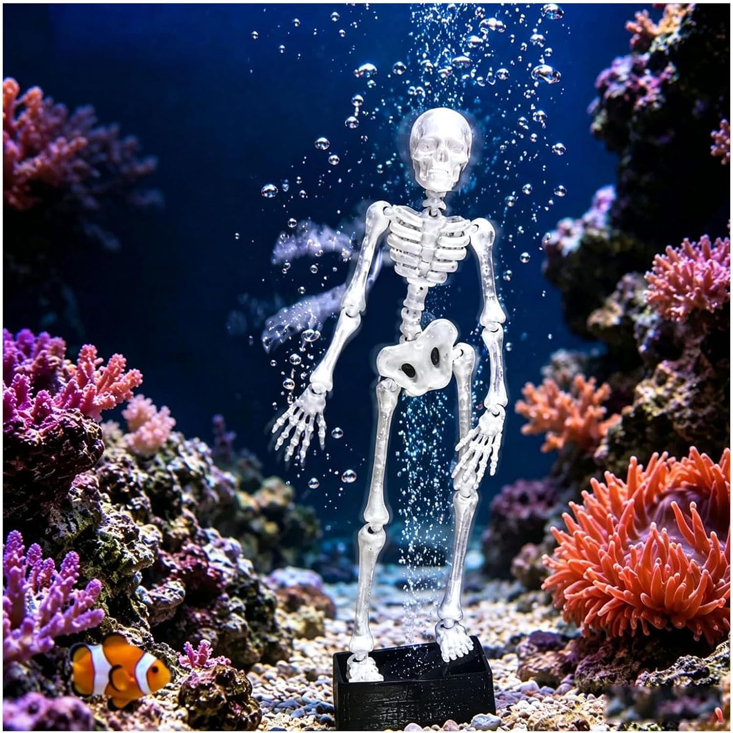 Dancing Skeleton Aquarium Bubbler, New 3D Printed Air Powered Moving Skull Oxygenating Decor with Glow Feature for Spooky Halloween Fish Tank Decor, Funny Gift for All Fish Lovers A-White（1pcs） image 3