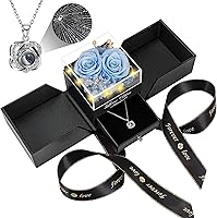 Vista 16 de Rosa preservada real a multicolor y collar con frase “te amo”, flores eternas, regalo de cumpleaños para mujer, mamá, esposa, novia, abuela, en San