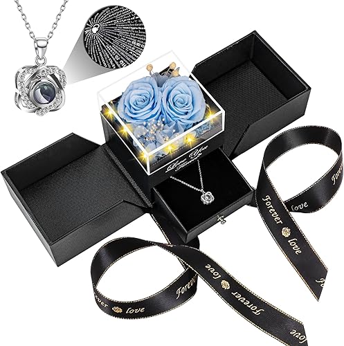 Miniatura 16 de Rosa Real Preservada con Collar de Corazón I Love You - Flores Eternas Regalos de Cumpleaños de Rosa para Ella Mamá Esposa Novia Abuela en San 2