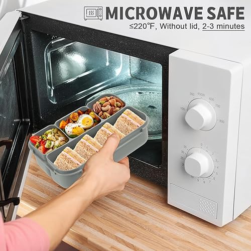 Miniatura 6 de Lonchera Bento para adultos, recipientes para niños y niñas con 4 compartimentos, contenedor de alimentos con utensilios, tarro de salsa, forros