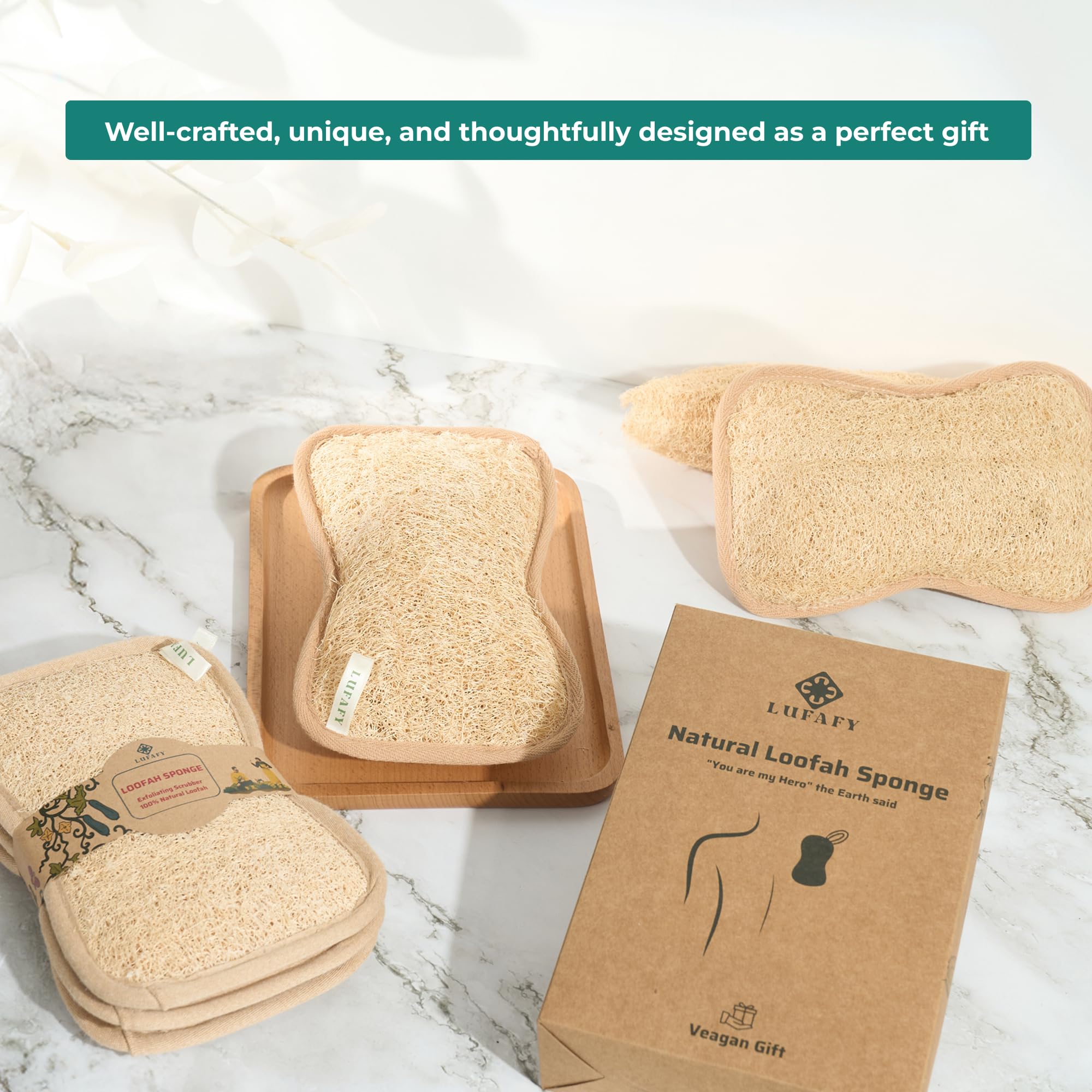 Esponja de baño exfoliante natural de doble cara, exfoliante corporal, sin tintes, biodegradable, sin arañazos (paquete de 3)