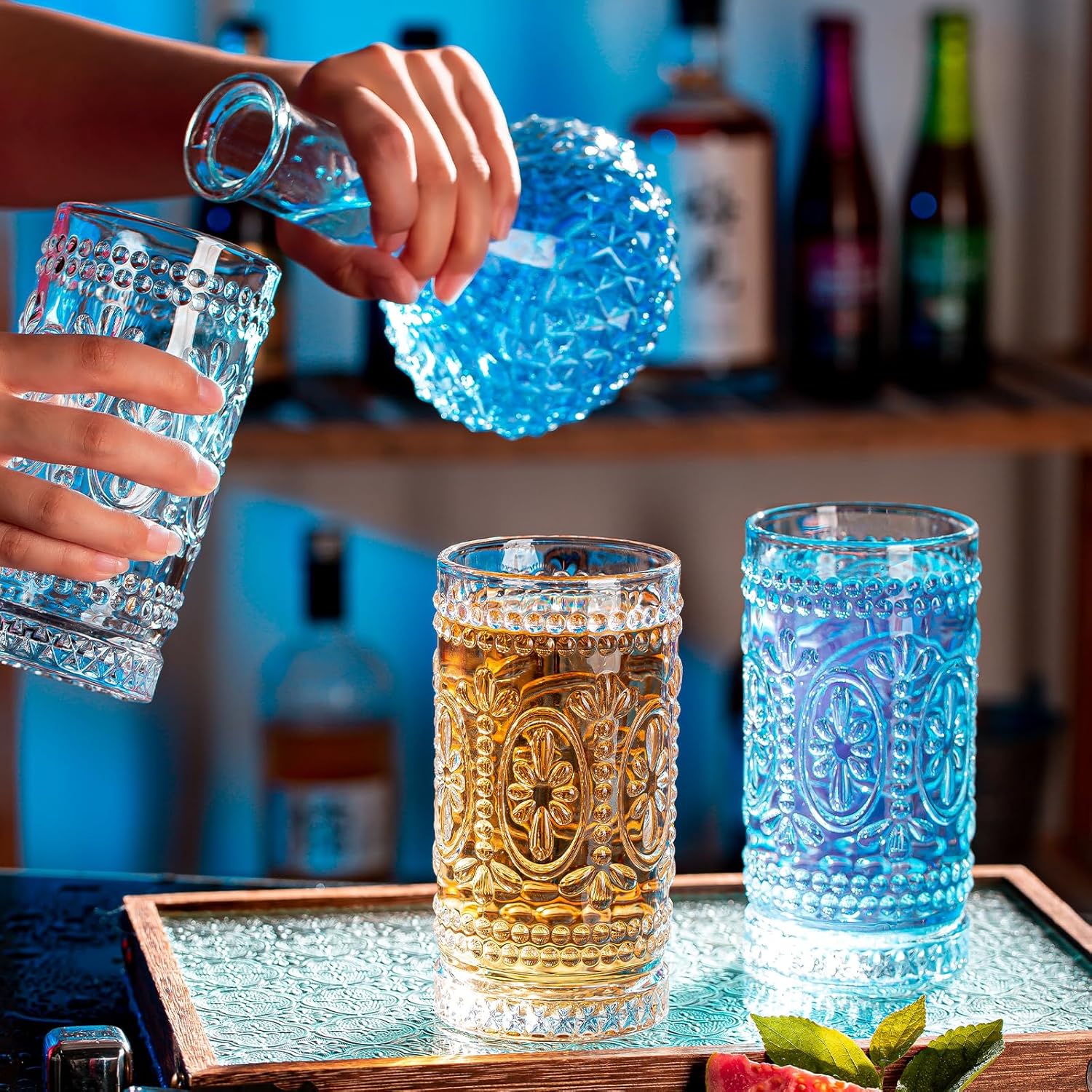 Vintage Drinking Glasses Set - 12 Pcs Romantic Highball Tumblers, 15oz Cups for Water, Mojito, Cocktail, Whiskey, Juice - Tall Glassware - Image 7