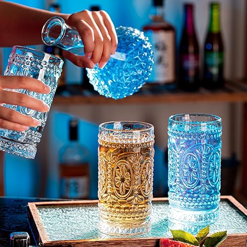 Miniatura 7 de Vasos para beber vintage, 6 vasos románticos de vidrio, vasos altos de 15 onzas, tazas de mojito, vaso de cóctel, vasos altos de vidrio de agua,