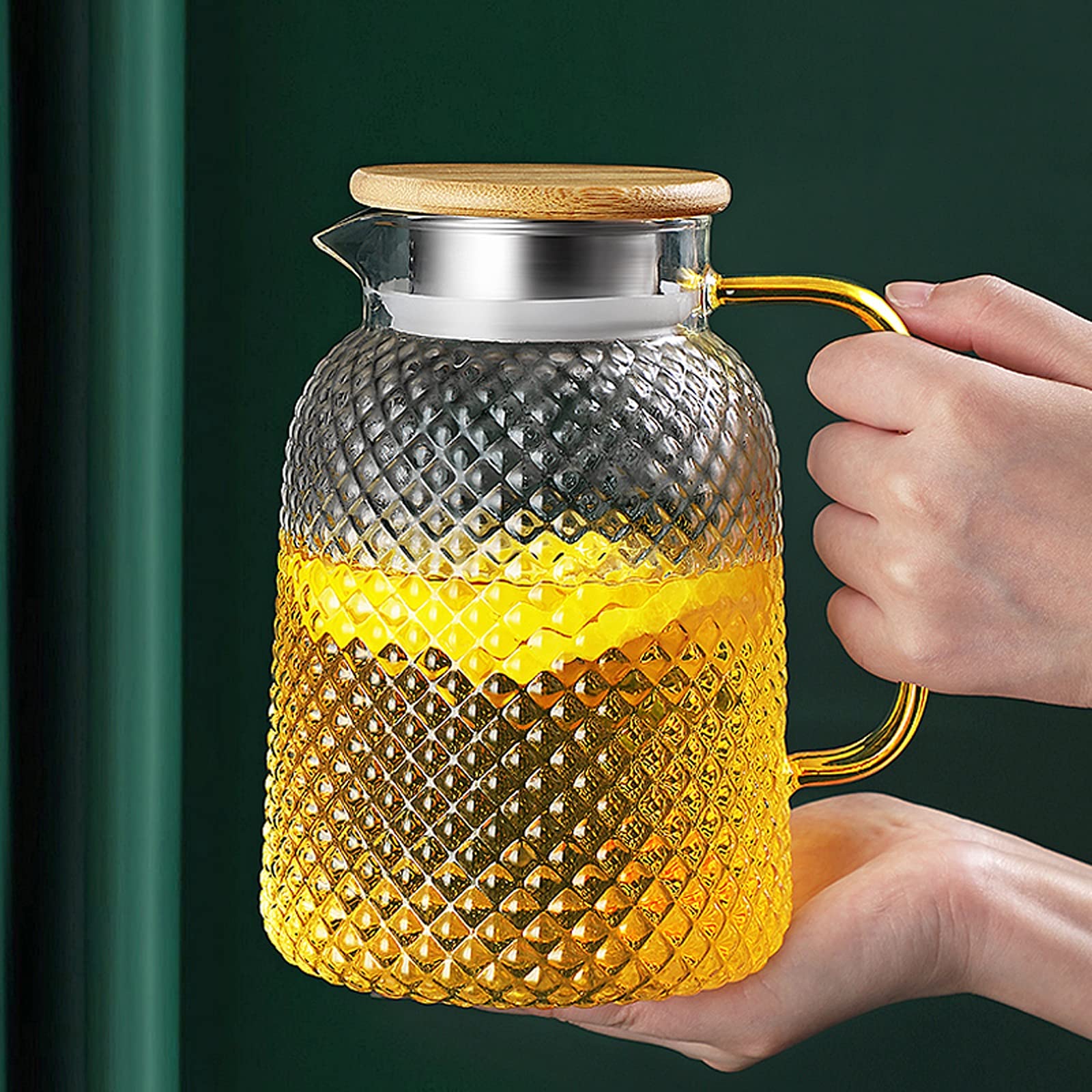 Pichet Pichet en Verre avec poignée et Couvercle, cruche à Eau Faite à la Main for Eau Chaude/Froide, thé de Citron de Glace et Boisson à jus de Fruits Pichets
