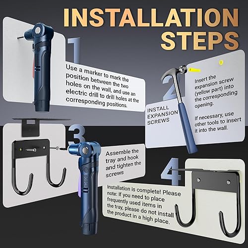 Miniatura 6 de Colgador de pared para tabla de planchar, mejorado con bandeja de almacenamiento, colgador de lavandería, color negro