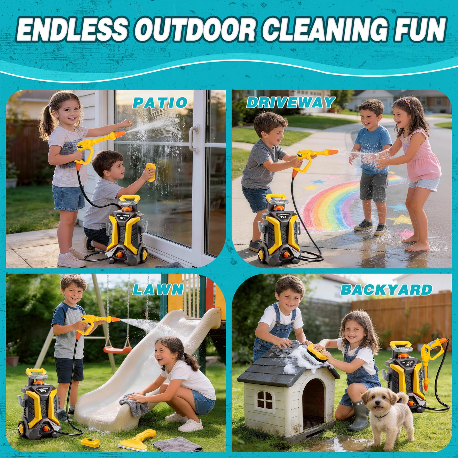 Kinder-Autowasch-Spielzeug-Hochdruckreiniger-Spielset, ab 3 Jahren | 1,3 l Tank, manuelle Pump-Spritzpistole, Outdoor-Wasserspielzeug, tragbare Reinigung, Pretend Play