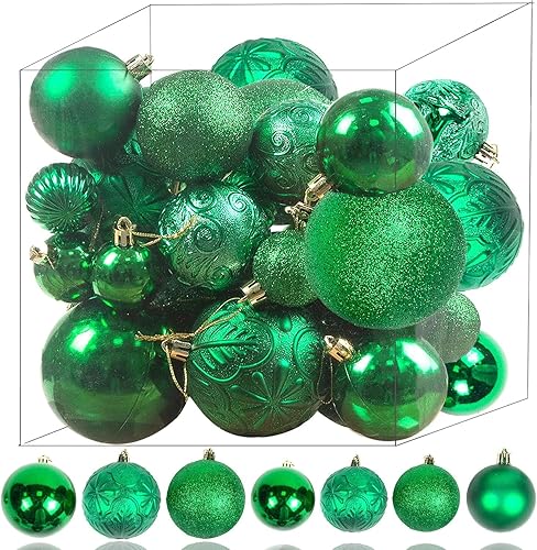 Juego de 36 adornos de bolas de Navidad inastillables, 3 tamaños y 6 estilos, decoración festiva duradera para árboles, coronas, fiestas, decoración