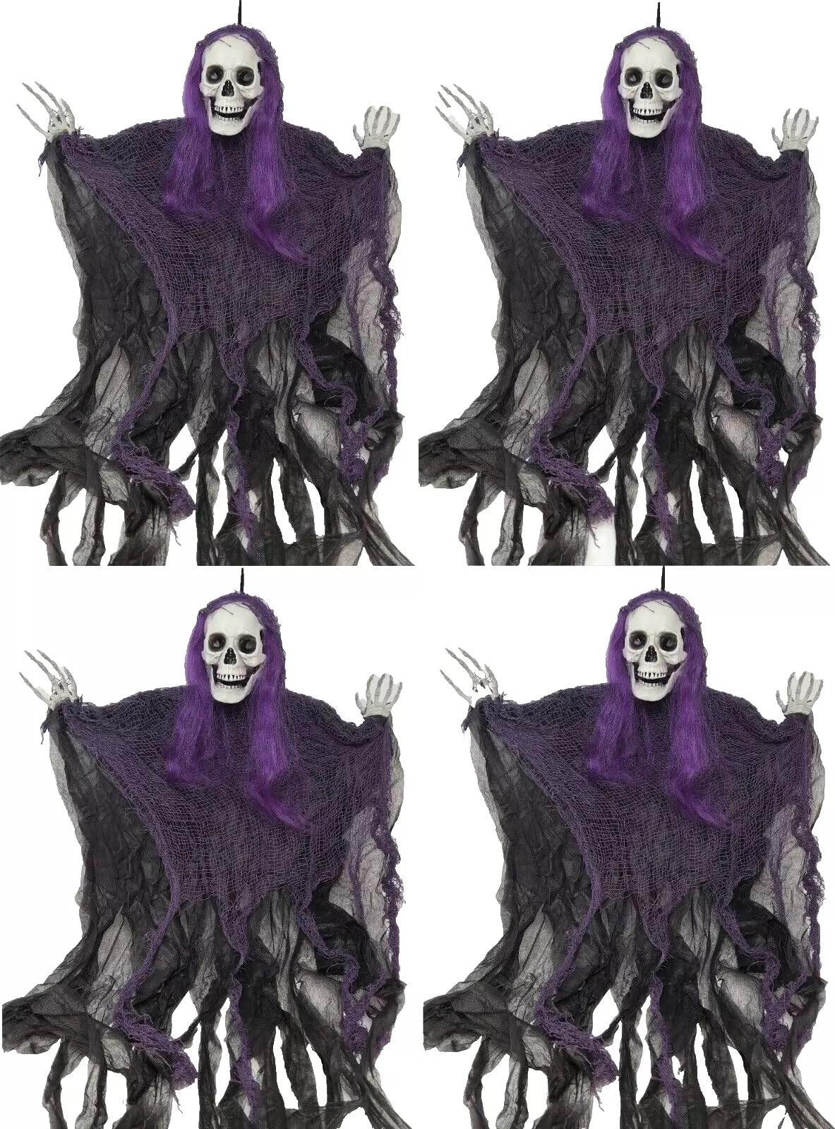 Decsee Purple Set Of 4 Hanging Skeletons Halloween Hanging Skull Decoration Prop Horror Haunted 3Ft