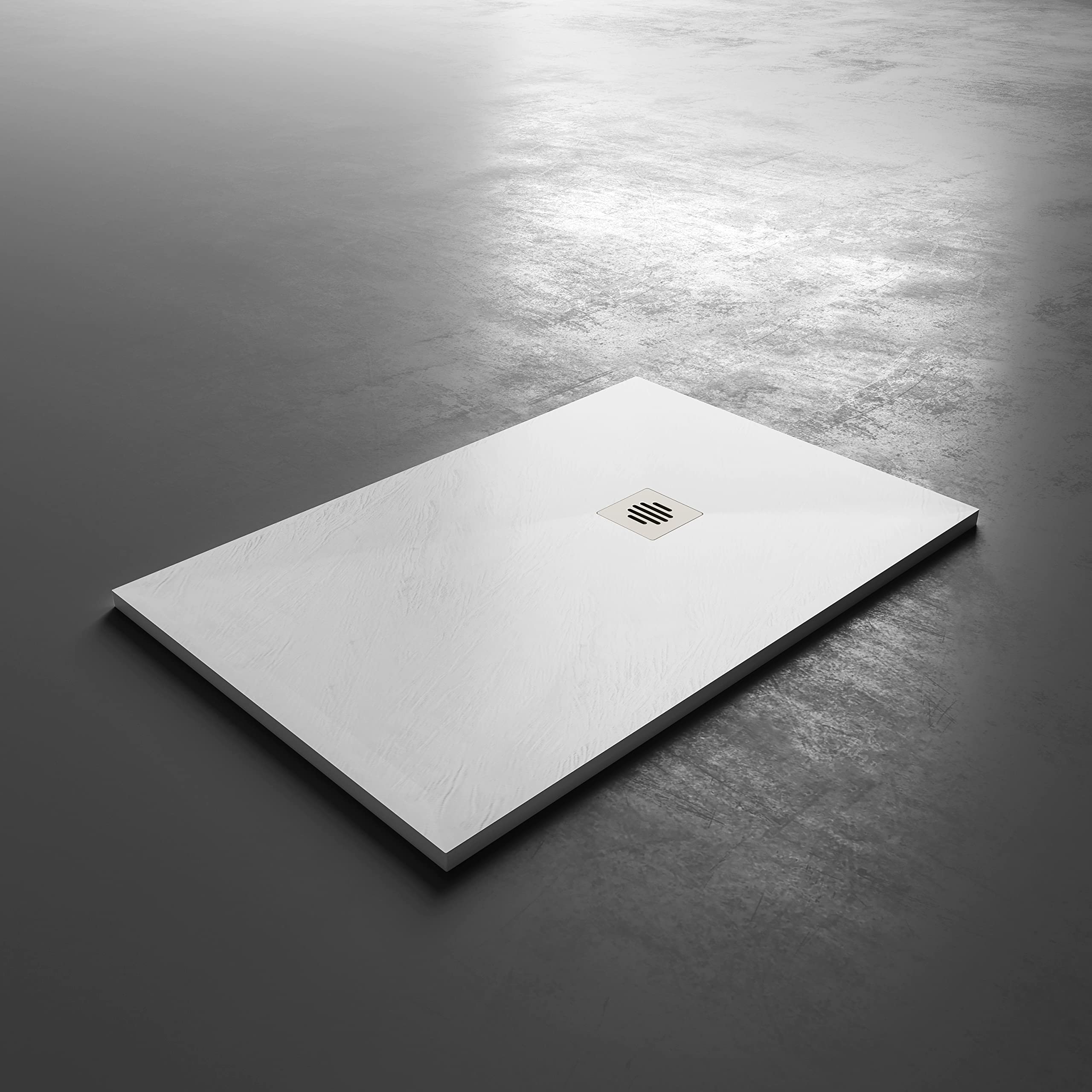 Plato de ducha Resina - Antideslizante Textura Pizarra - Blanco - Disponible en varios tamaños - Incluye válvula desagüe+rejilla - 80x120x3cm