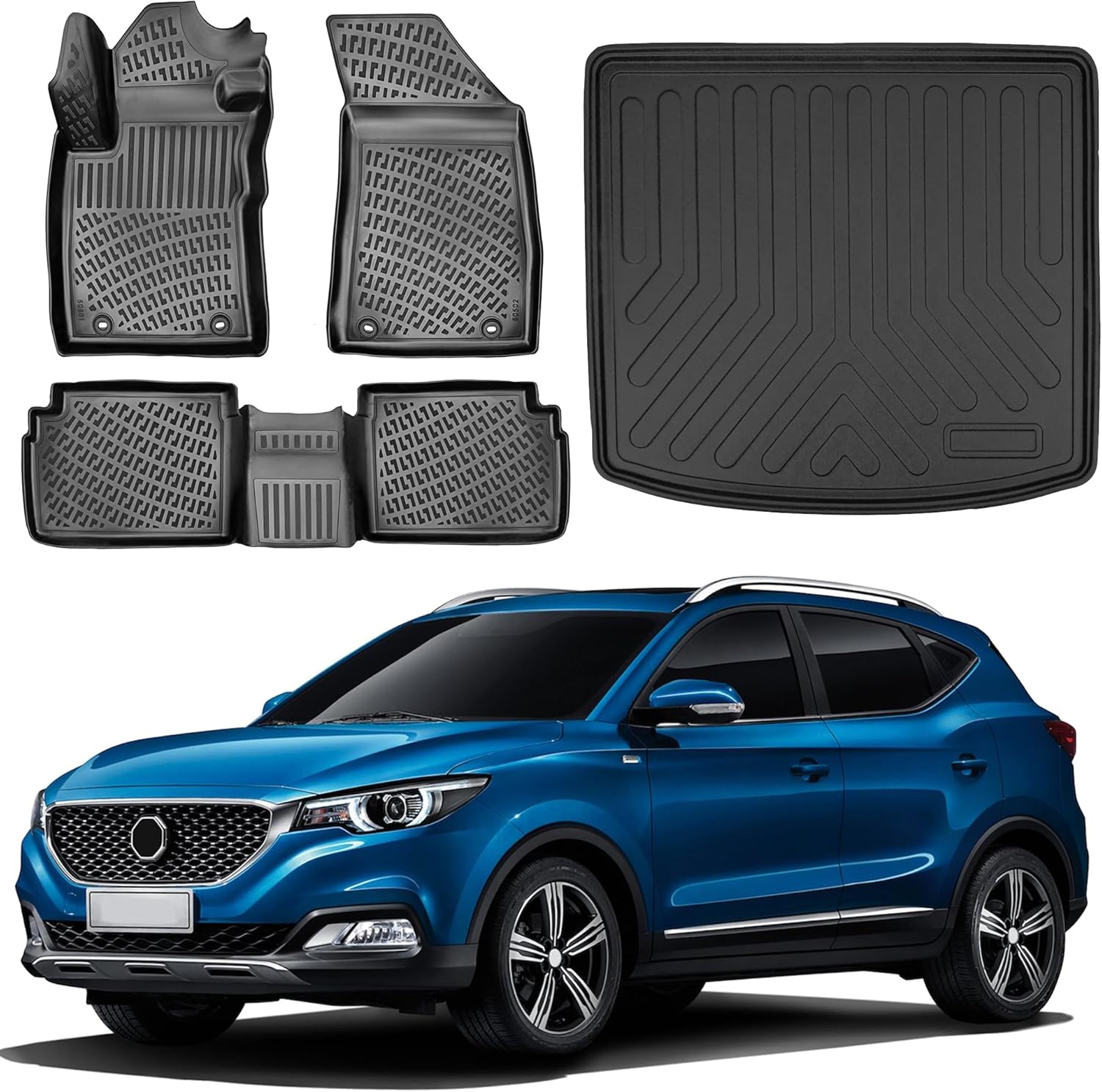 Floor Mats & Cargo Liner fits MG ZS Gasoline 2021-2023, Custom Fit All-Weather TPE Floor Liners, 3D Laser Measured, Waterproof, Durable, Black (Front, Rear & Cargo Set)
