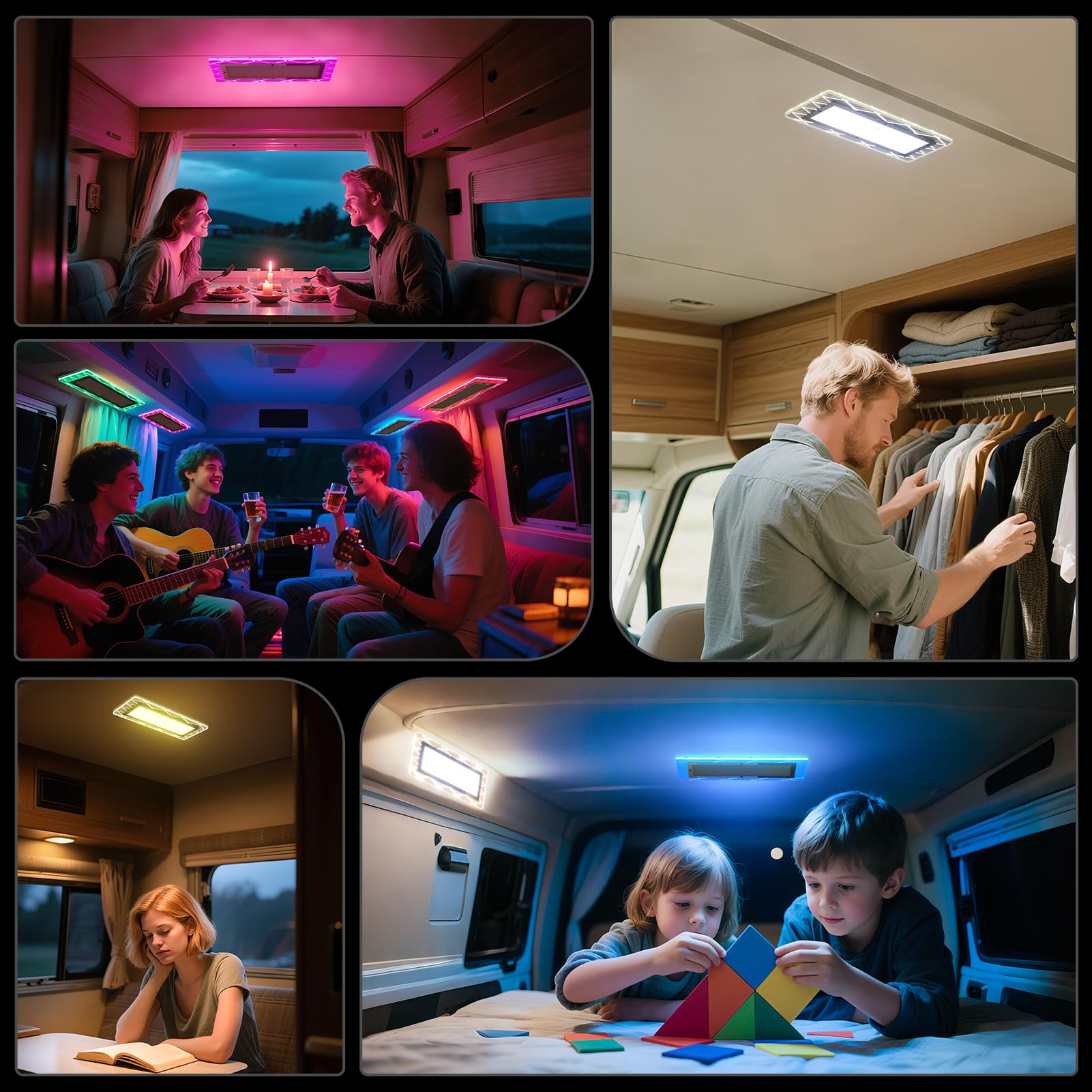 4 szt. 12 V, oświetlenie wewnętrzne LED, 8 wielokolorowych świateł bocznych, lampa sufitowa LED RV 111 LED z przełącznikiem, regulowana lampa dachowa RV 1800 lm, do kampera, łodzi