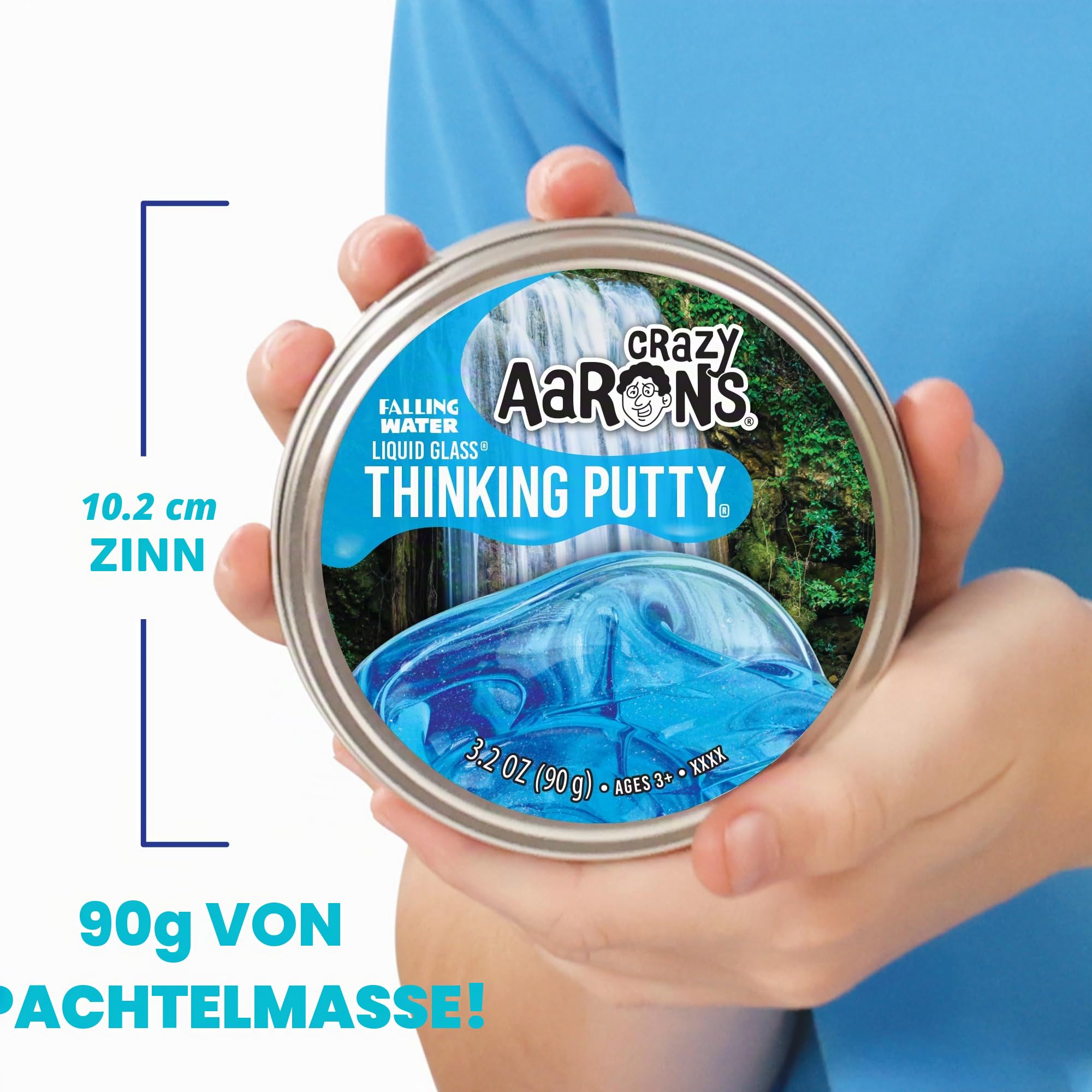 Crazy Aaron's Transparenter Knetmasse – 10,2 cm Fallendes Wasser Flüssigglas Durchsichtige Knetdose – 90 g, trocknet nie