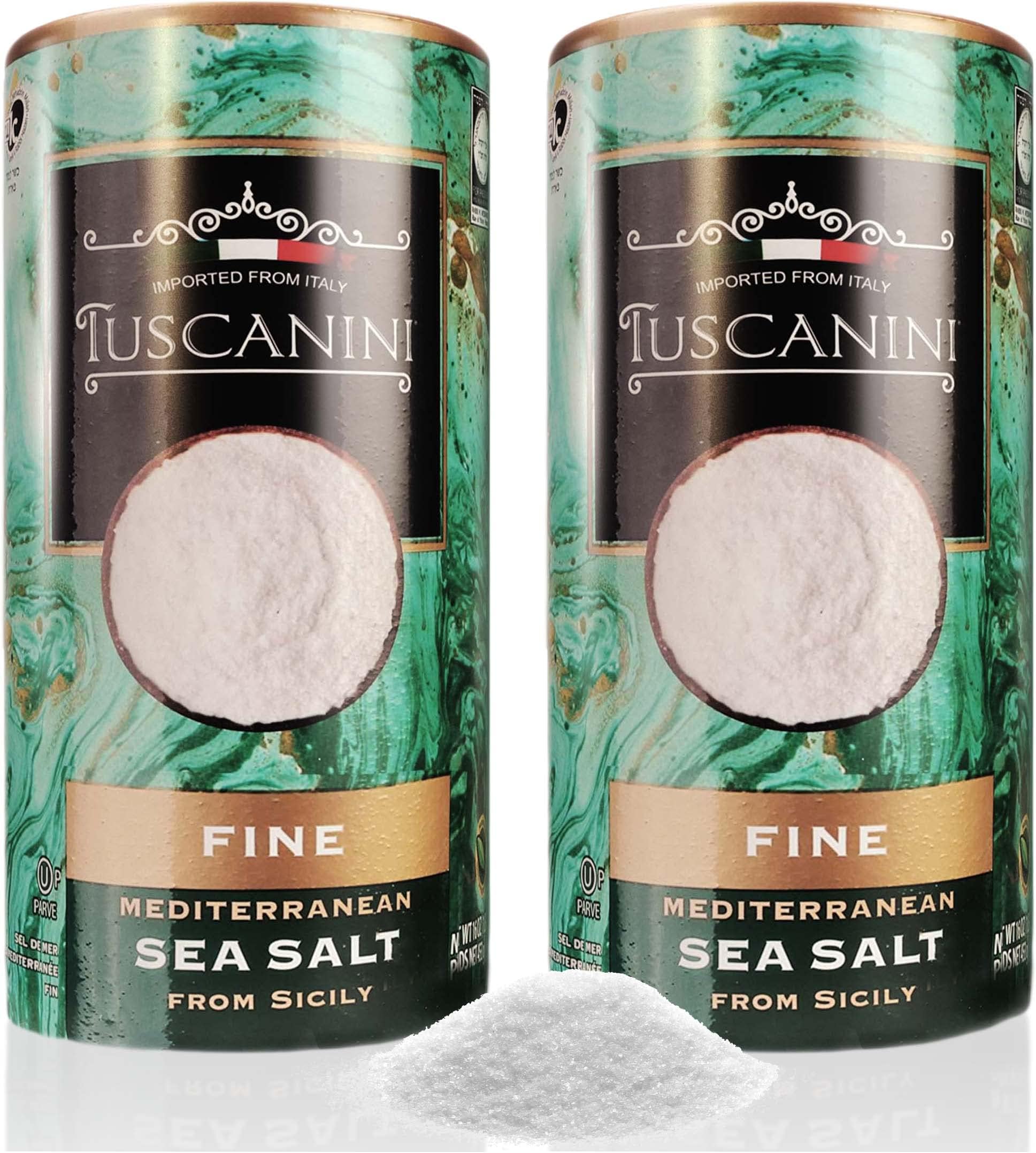 Tuscanini Premium Italian Fine Sea Salt, 16oz Tube (2 Pack) | Authentic Mediterranean Sea Salt From Sicily