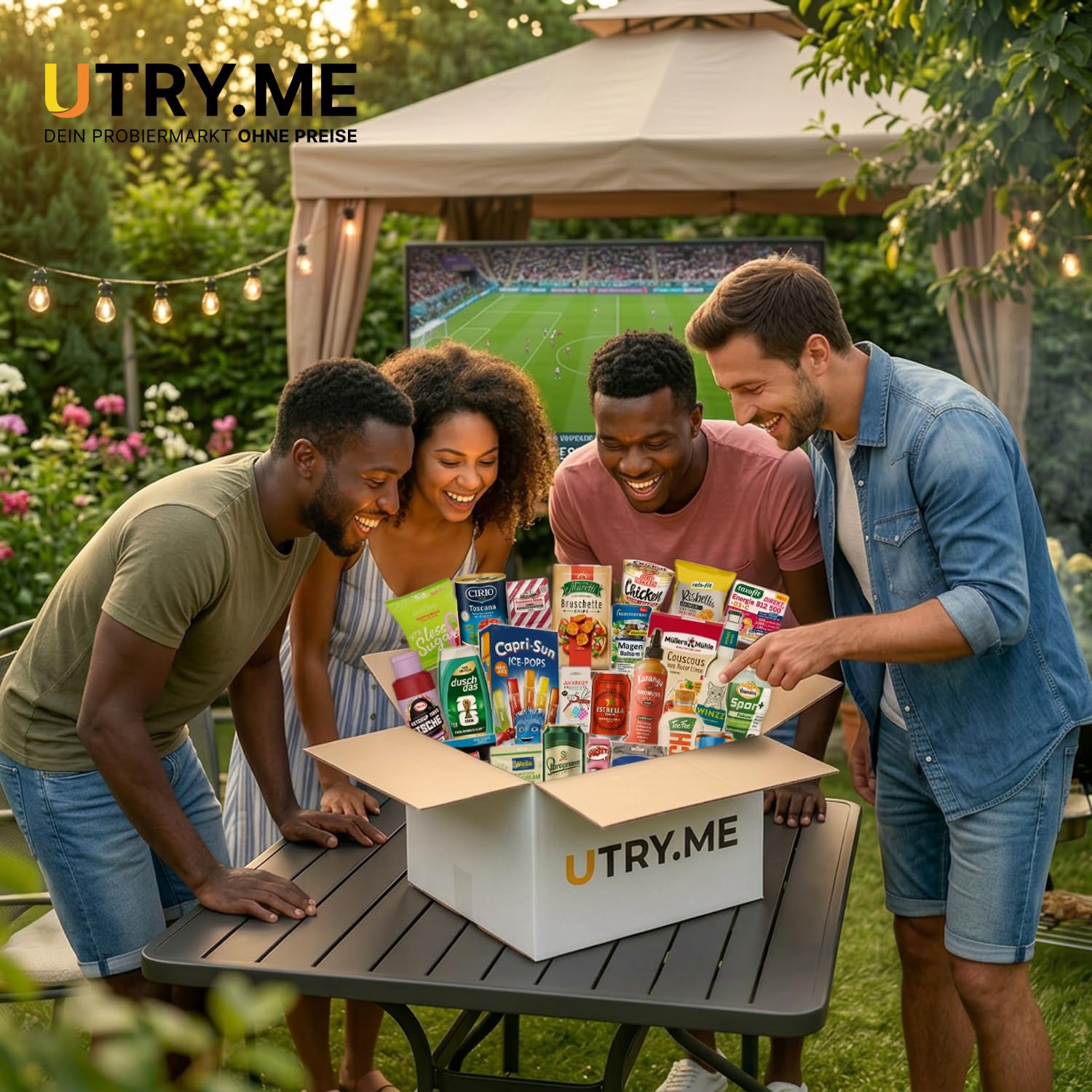 Utry.me WM-Box für Fußballabende mit Top-Marken - Snacks und Drinks mit über 50€ Warenwert - kuratierte Snackbox mit süßen und salzigen Knabberartikel sowie Getränke