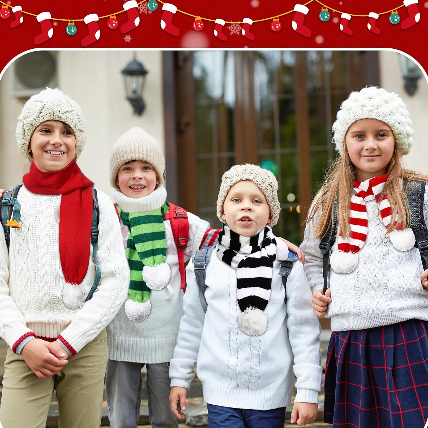 Liitrsh 6 Pcs Unisex Christmas Scarf with Tassels, Soft Knitted Holiday Scarf for Women Wraps Gift, 6 Styles (Ball Style) Multicolor - Image 5