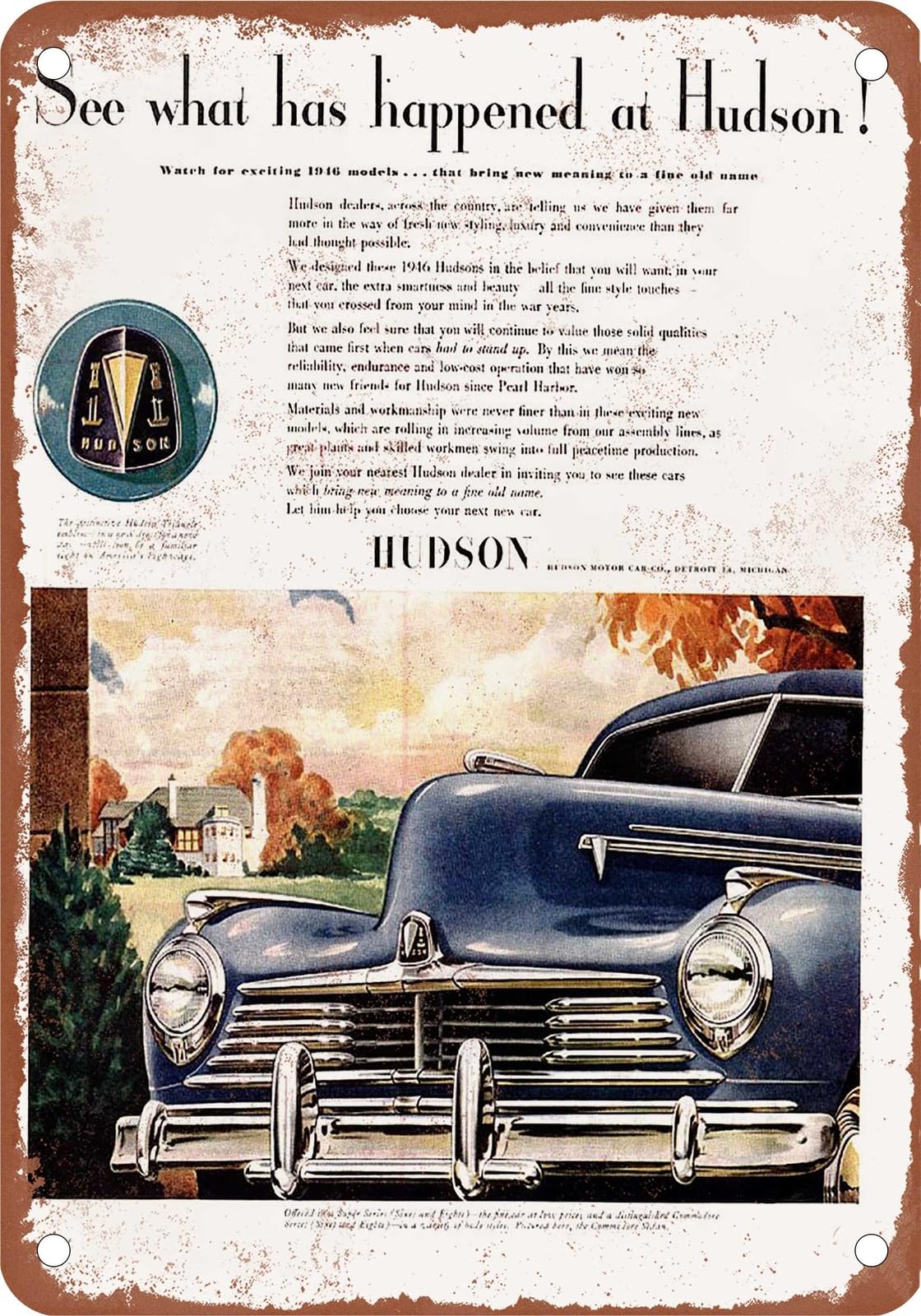 Miaomansenstore Metal Sign - 1946 Hudson Vintage Ad 04 - Old Retro Rusty Look Home Decor