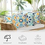 Dremisland Outdoor Throw Pillow Covers Waterproof Pillow Covers 18x18 Set of 4 Boho Linen Throw Pillow Covers Modern Blue Decorative Pillow Case for Patio Garden Balcony Couch Deck Chair