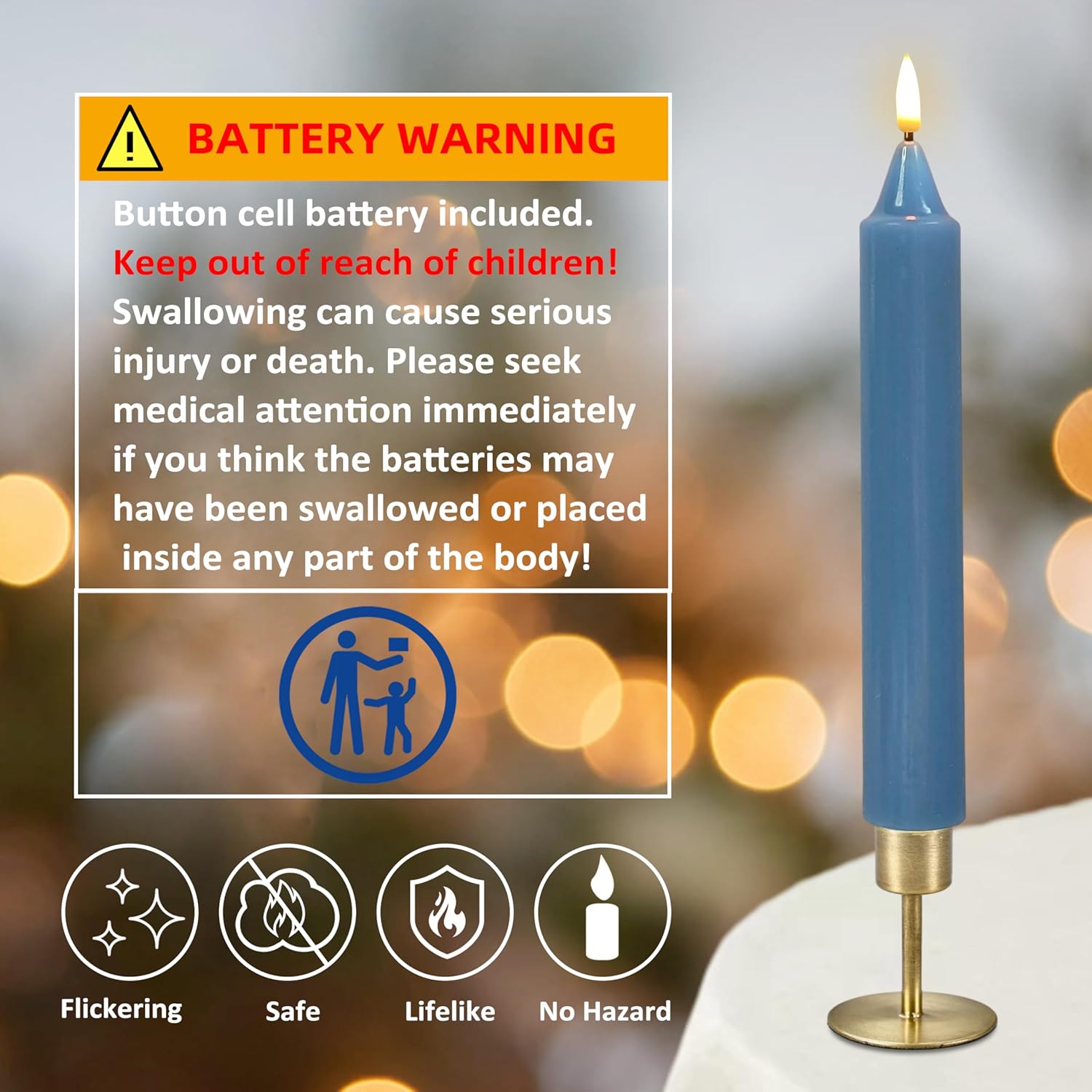 9 inch Dusty Blue Flameless Candle Window Candles with Remote Timer Battery Operated Taper Candle LED Taper Candles Set of 4