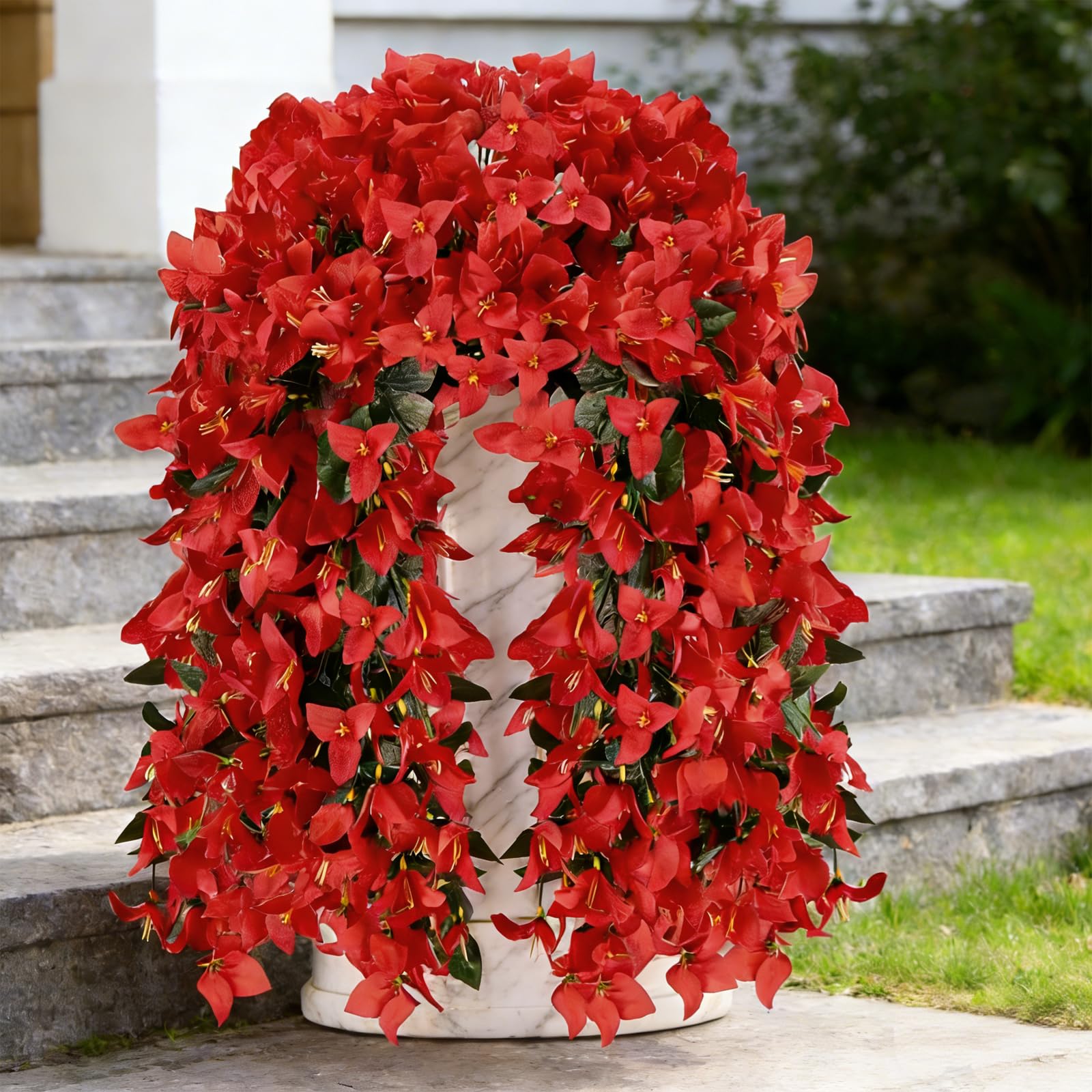 Homcomodar 2 PCS Bougainvillea Fake Flowers for Outdoor Silk Bougainvillea Artificial Flowers UV-Resistant Faux Trailing Vines Plant for Spring Decoration,Balcony, Porch, Patio, Outdoor Planter(Red)