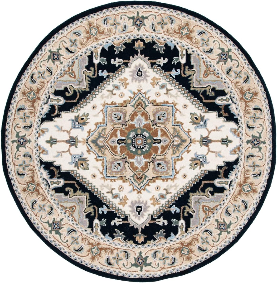 Safavieh Heritage Collection 4' Round Beige/Navy HG625D Handmade Traditional Oriental Wool