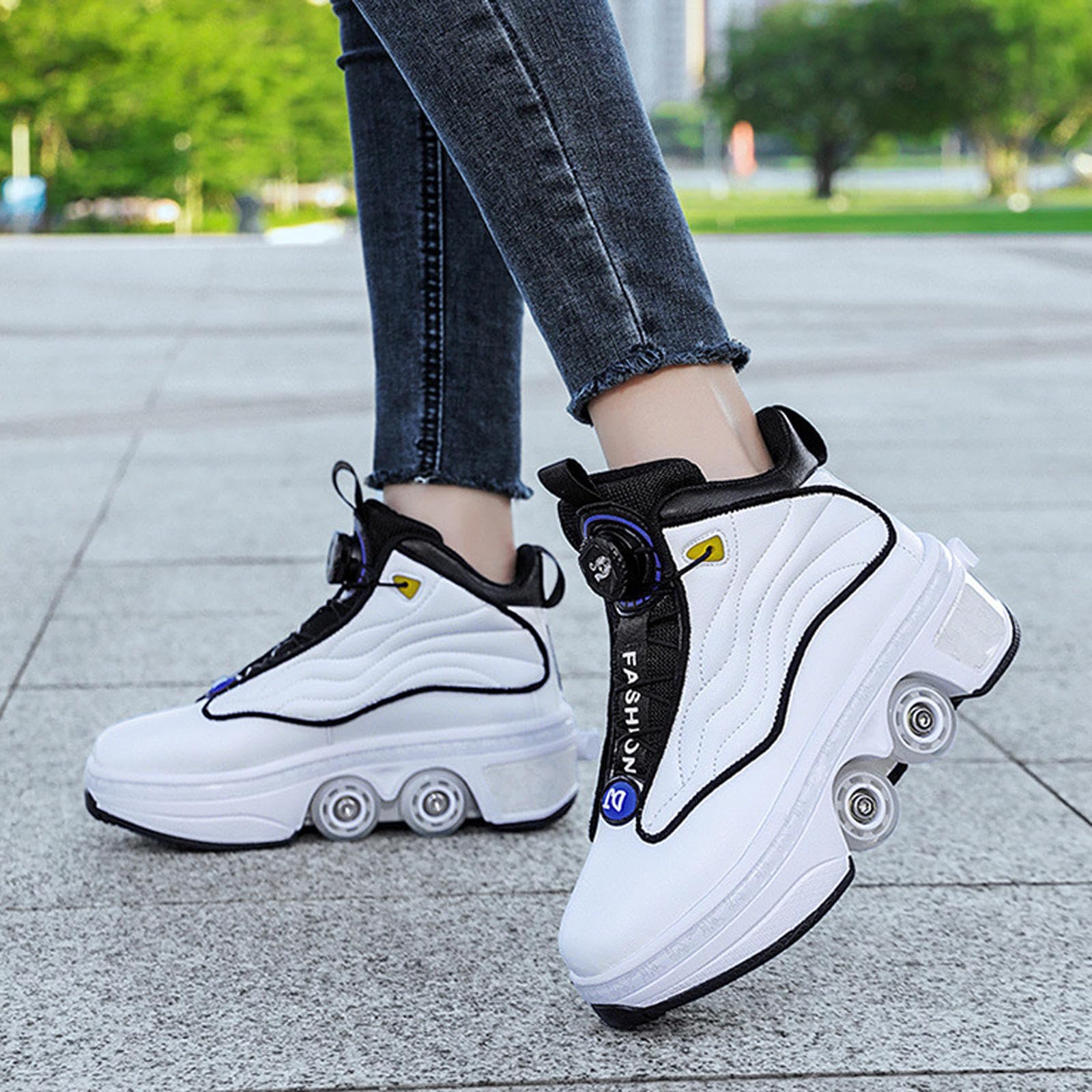 Rollschuhe, Schuhe mit Rädern, Rollschuhe Schlittschuhe Einziehbare Erwachsene, Parkour Schuhe im Freien,White-33