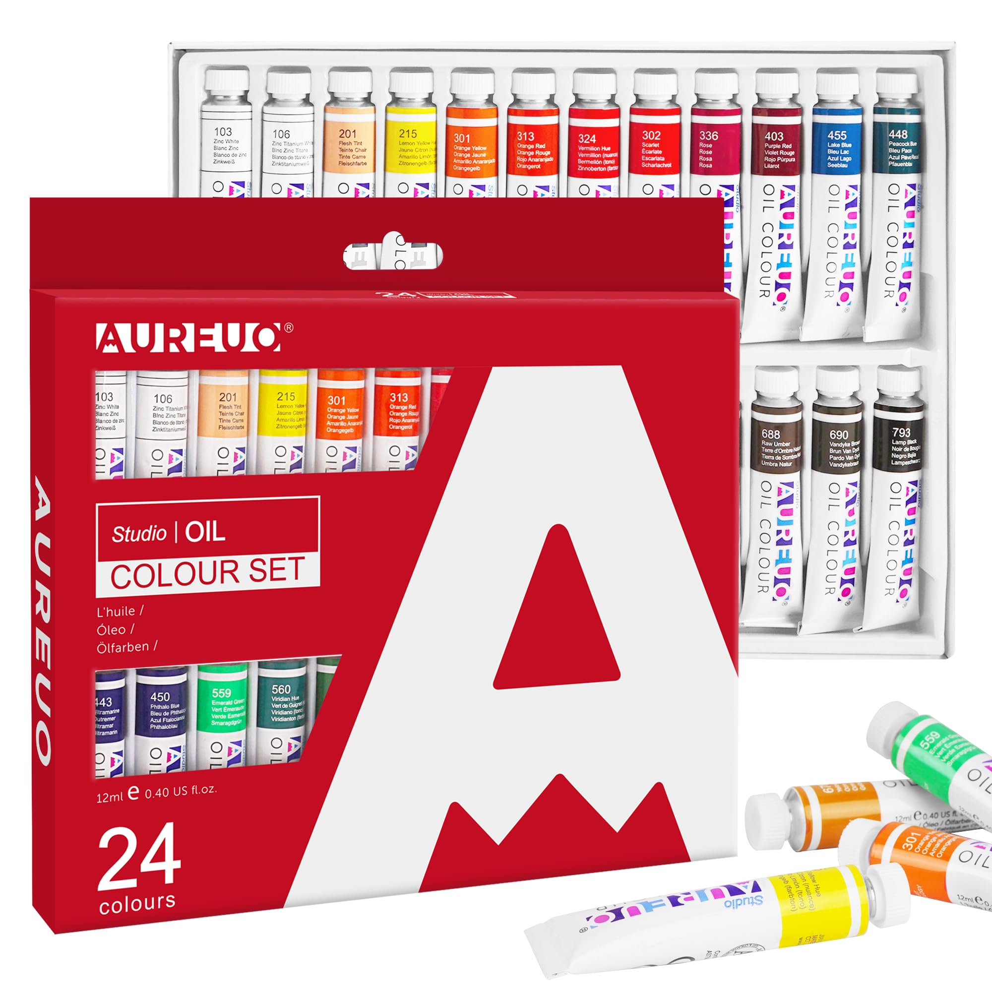 AUREUO 管状 油絵の具セット 12 ml×24チューブ 無毒顔料 - 芸術絵創作、風景写真絵画 - 絵画愛好家、初心者、アーティスト適用