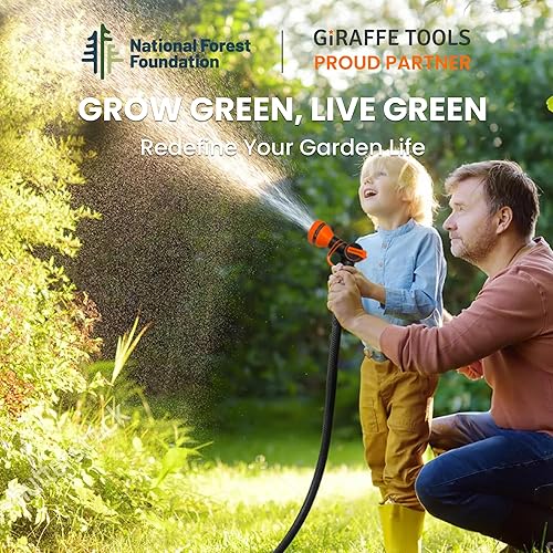 Miniatura 7 de Giraffe Tools Manguera de jardín de 50 pies x 58 pulgadas, manguera híbrida resistente, flexible y ligera con mango giratorio, accesorios macho a