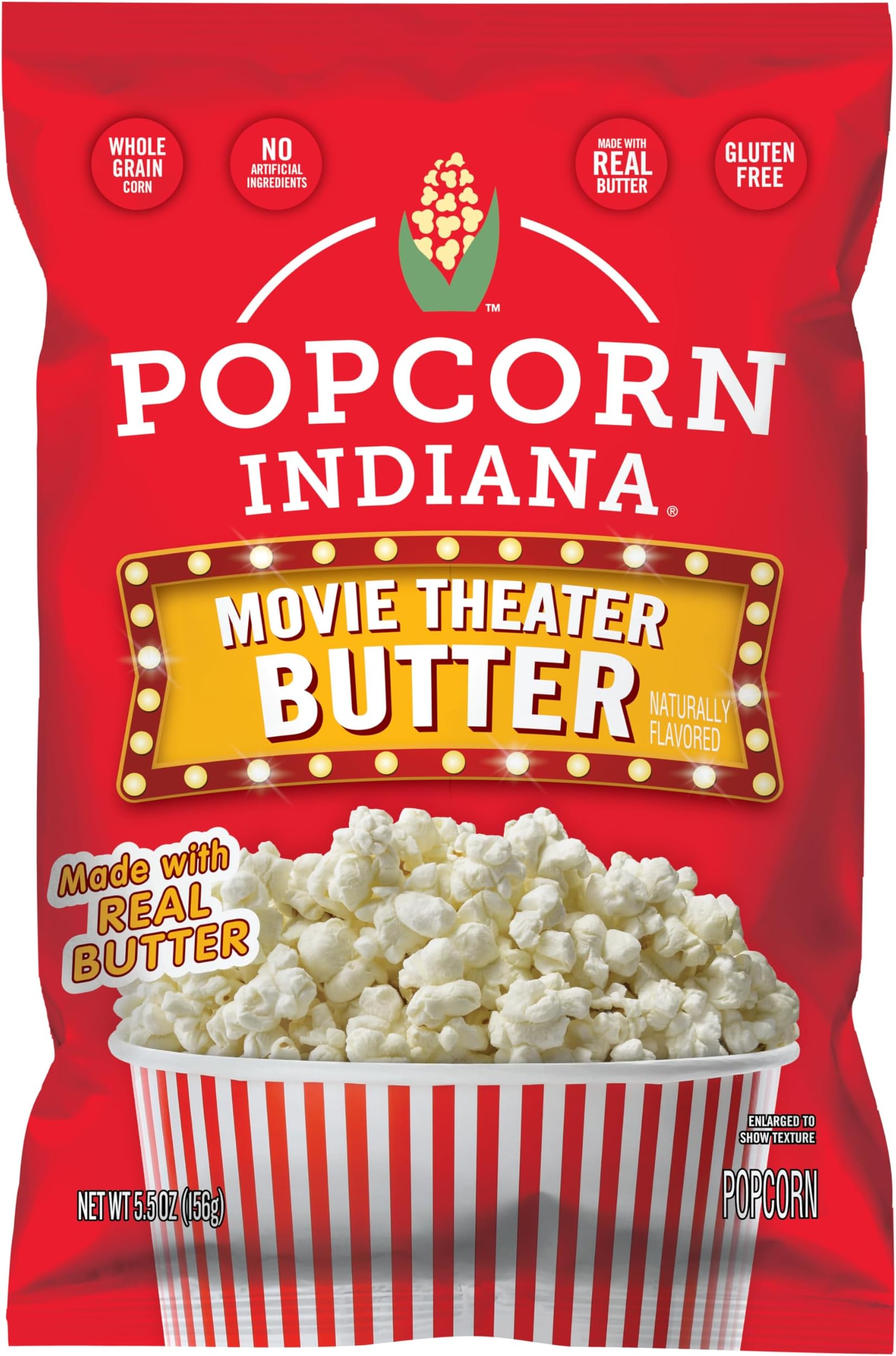 Popcorn Indiana Movie Theater Butter Popcorn (3 oz Bags – 6 Pack) Pre-Popped Popcorn Made with Real Butter, Gluten Free, No Artificial Flavors, Perfect for Movie Nights or After School Snacks