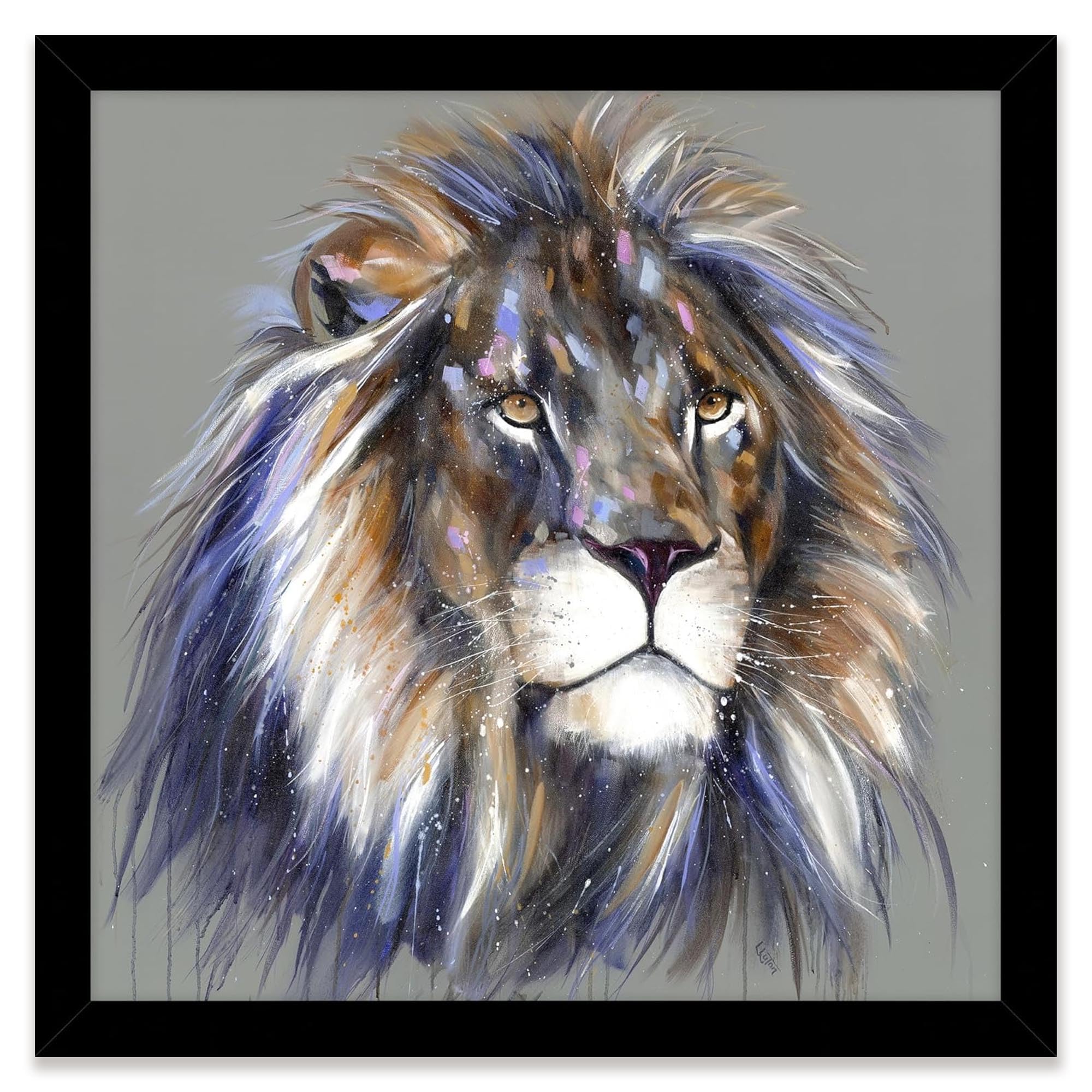 Artko Lion Framed Print Wall Art - 'Leonardo' by Louise Luton - Animal Wildlife Picture - Ready to Hang Home Décor - 43.5 x 43.5 cm