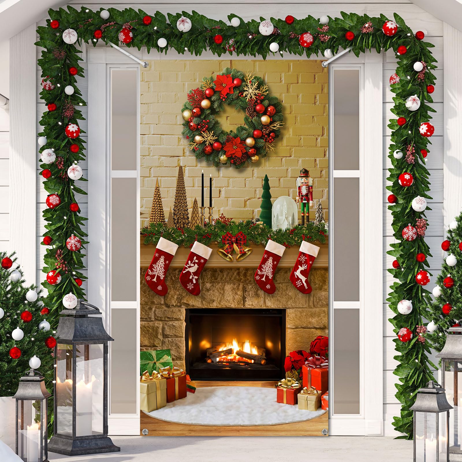 Amazon.com: Blosssound Christmas Front Door Cover Decorations Christmas ...