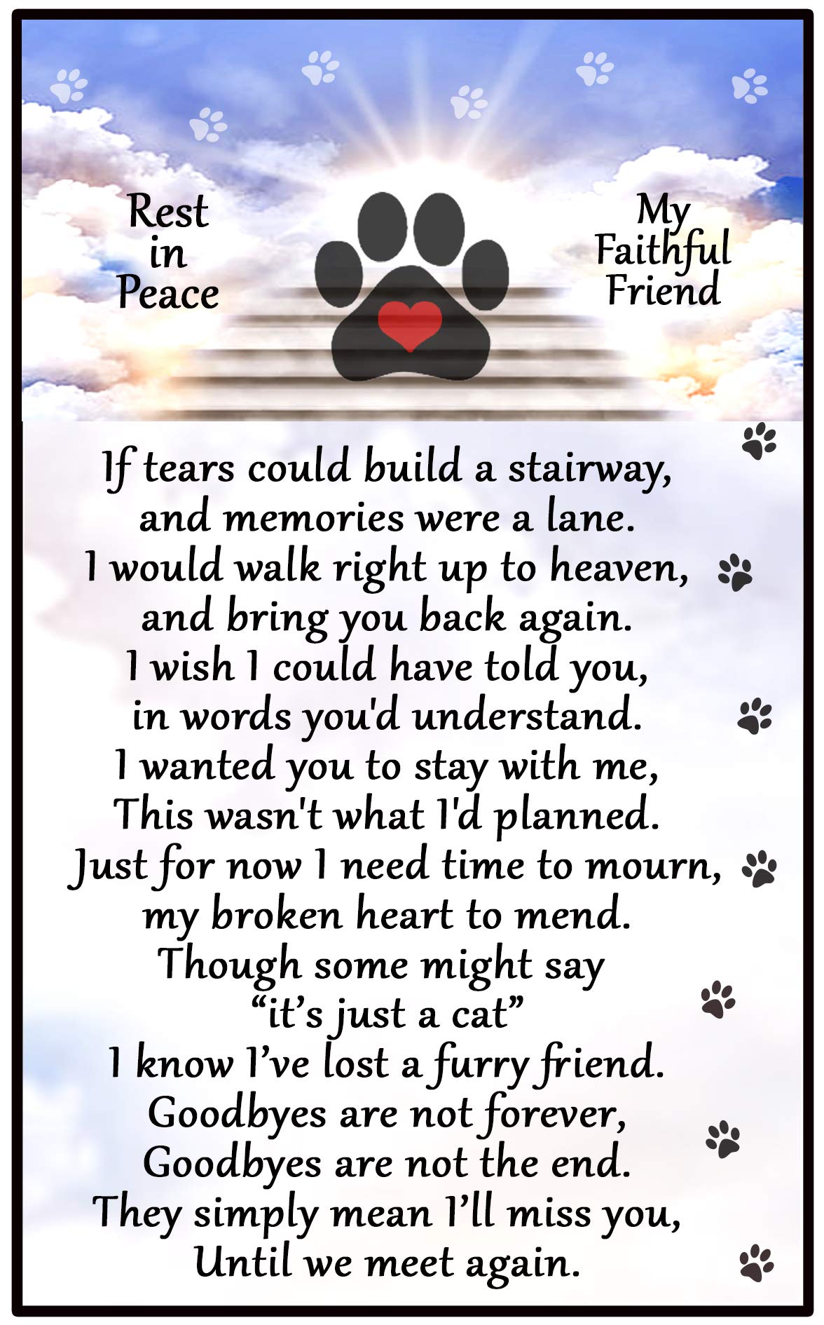 Cat RIP Bereavement Gift - Goodbyes verse, 6 x 4 inch Fridge Magnet, Pet loss, Remembrance, Memorial, Sympathy Flexible Magnet
