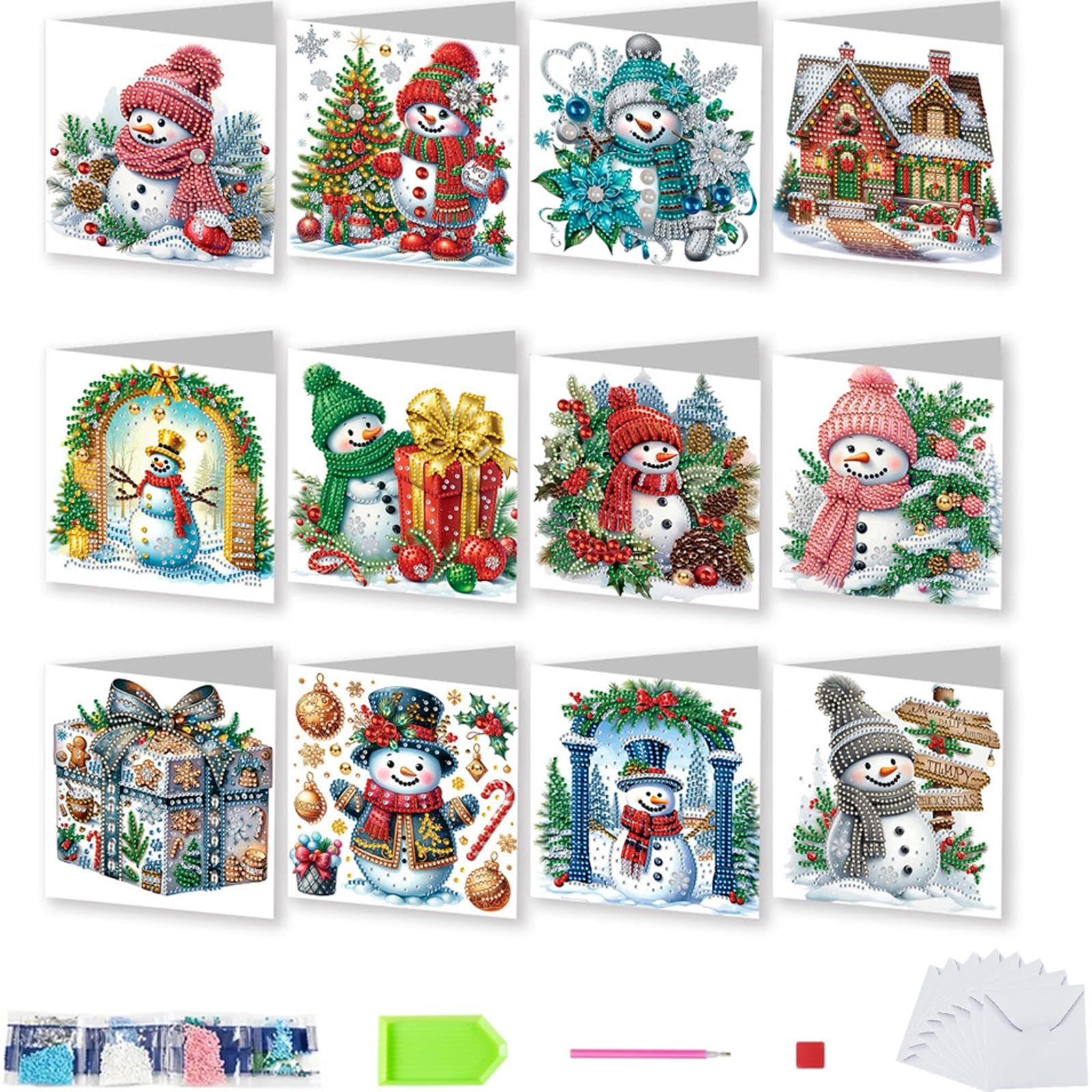 12pcs Diamond Art Christmas Cards Kits – DIY Rhinestone Mosaic Greeting Card Set with Festive Xmas Designs, Handmade Diamond Painting Postcards for Birthdays, Thanksgiving & Special Occasions