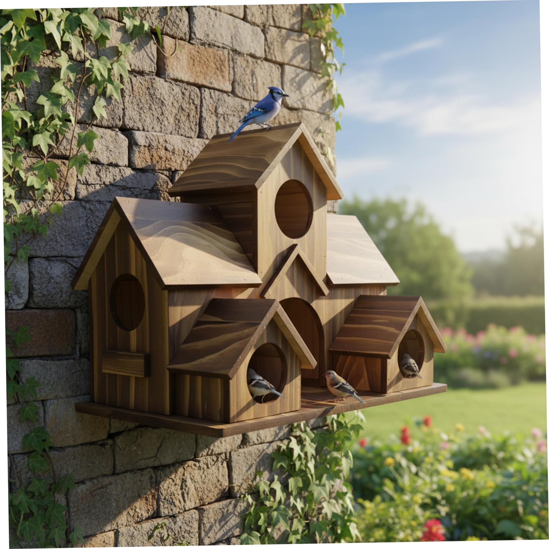 Birdhouse 9x5.5x6in Large Wooden Bird Houses Weatherproof 5 Hole Hanging Birdhouses for Outdoors, Garden, Courtyard, Backyard, Decoración del hogar