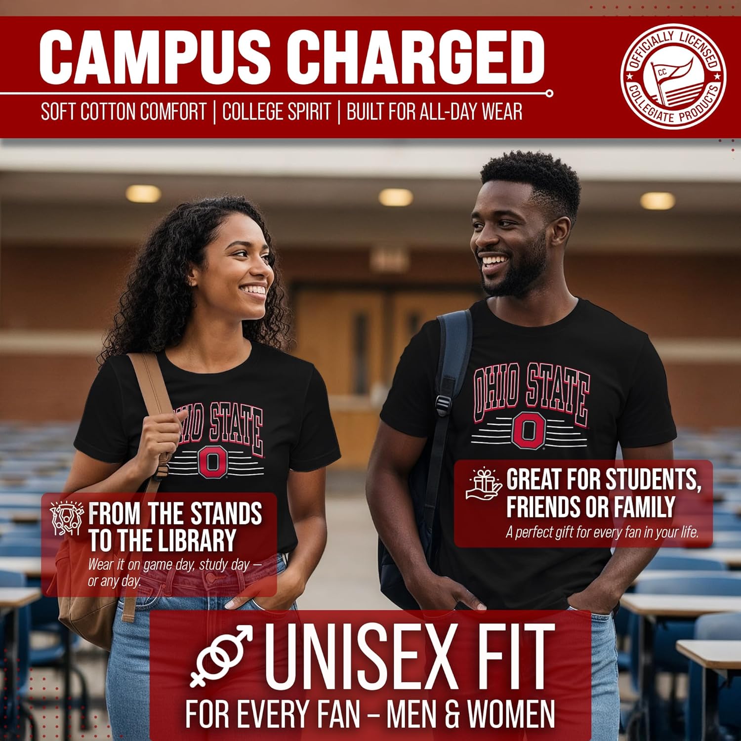 Campus Colors NCAA Adult Unisex Overtime Classics T-Shirt, Tag-Less Ringspun Cotton, Short Sleeve College Tees - Image 4