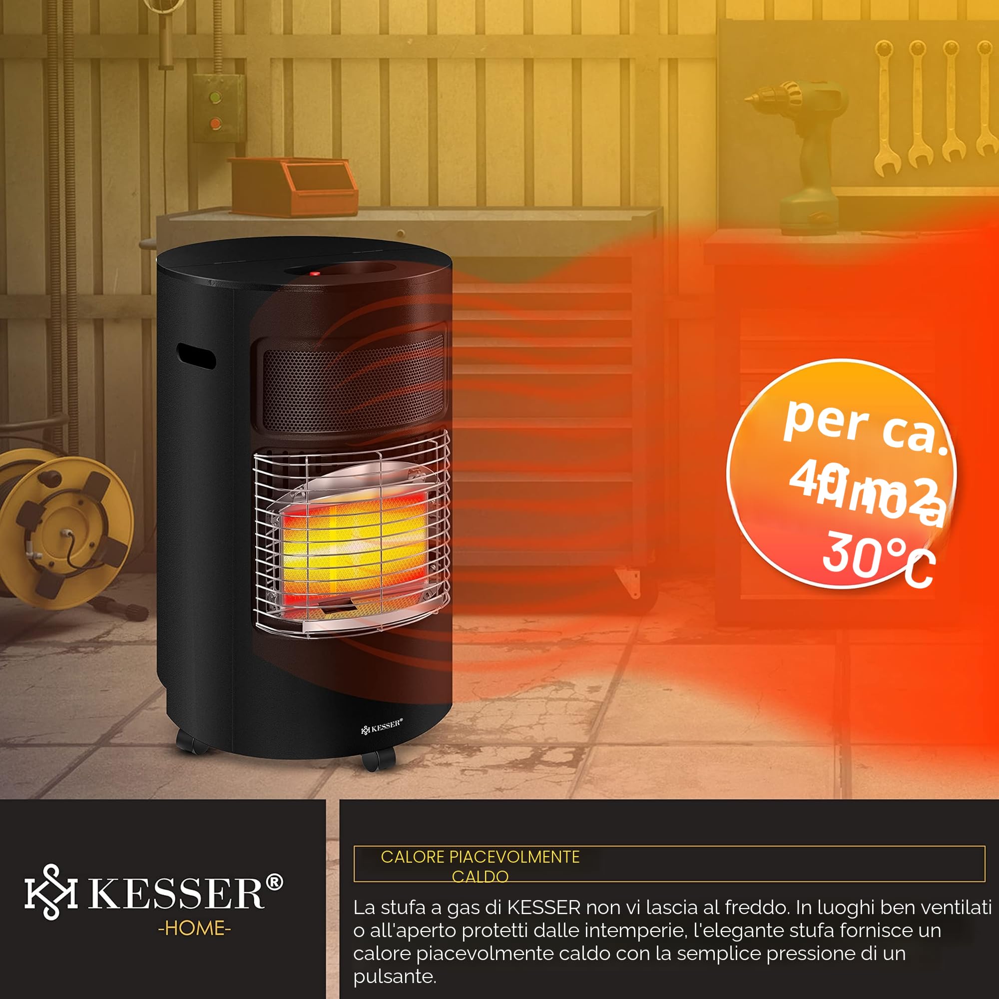 KESSER® Riscaldatore a gas 4200 Watt stufa a infrarossi in ceramica per bombole butano propano