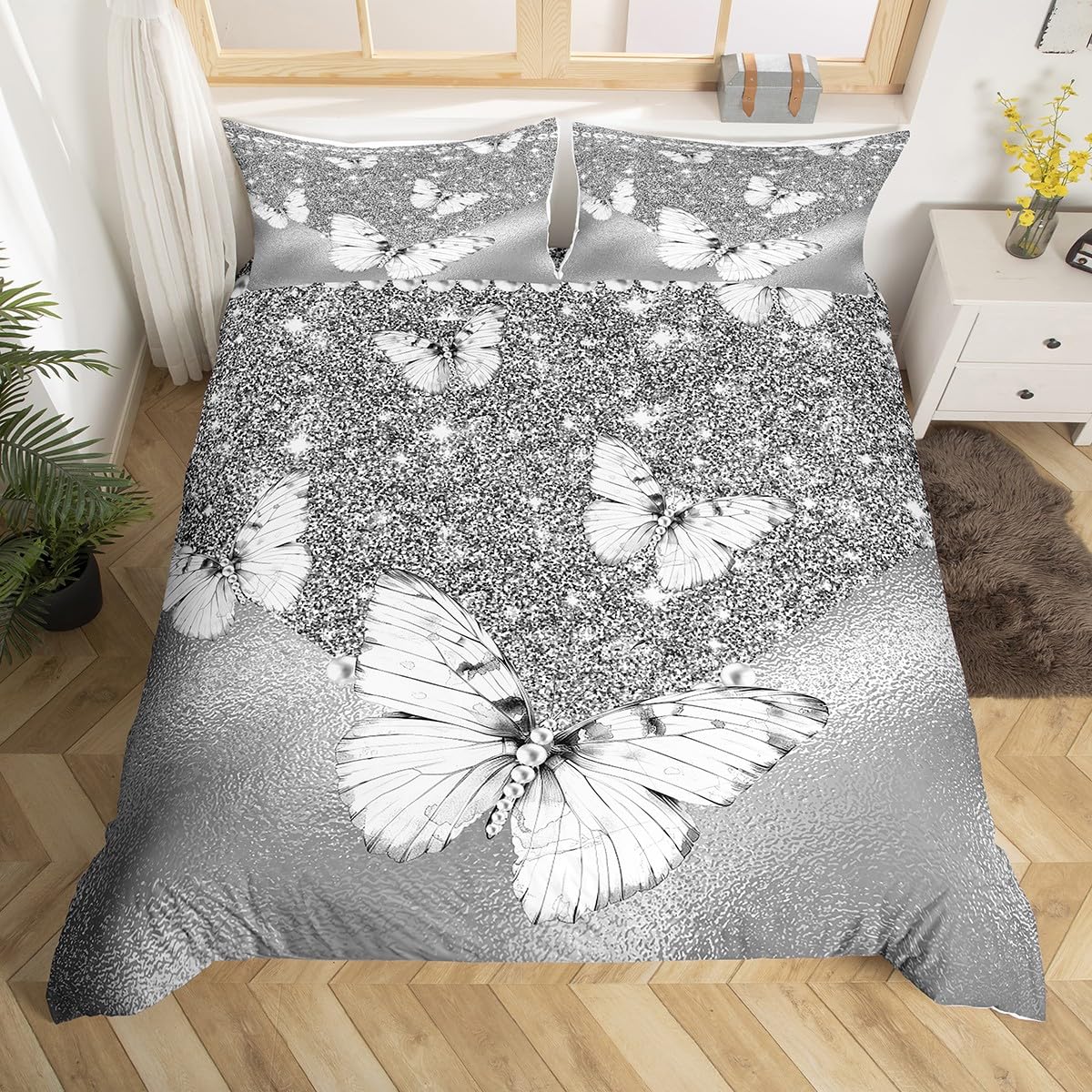 Housse de couette papillon Homemissing grise pour lit double