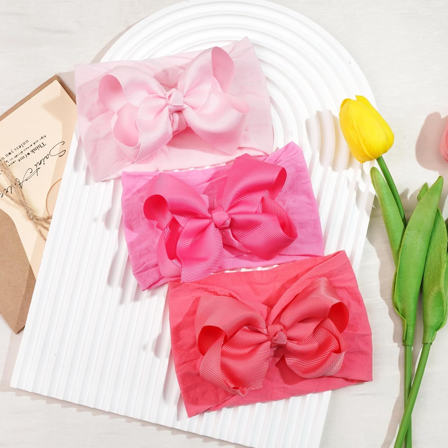 CÉLLOT 20 Colors Baby Girl Headbands with 4 Inches Hair Bows Nylon Turban Head Wraps Headbands for Newborn Infants and Toddlers