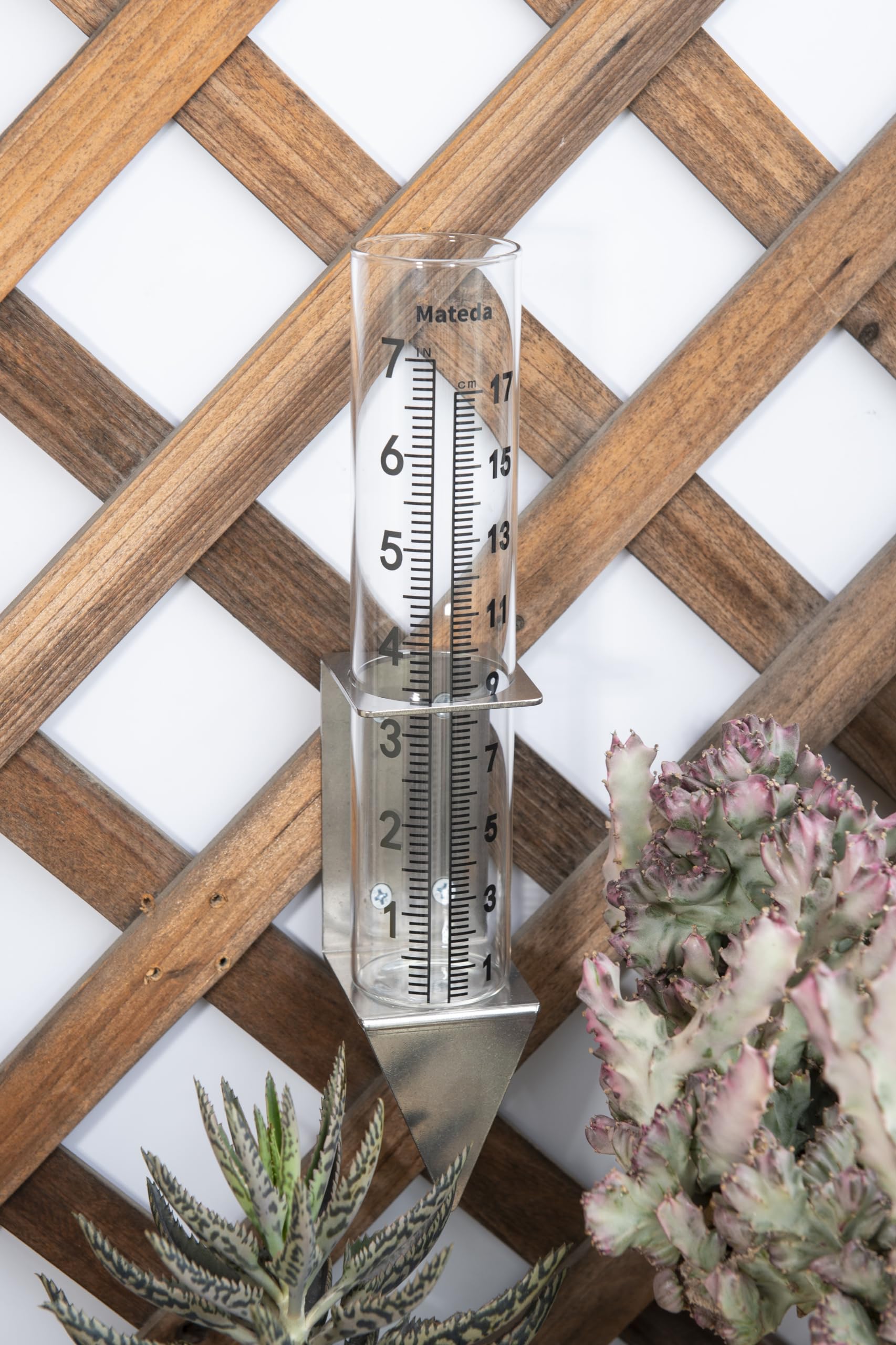 Regenmesser mit 17,8 cm Kapazität und Edelstahl-Halterung, Pfostenmontage, Regenmesser oder Hof, Garten, Outdoor, Haus (Stil C)