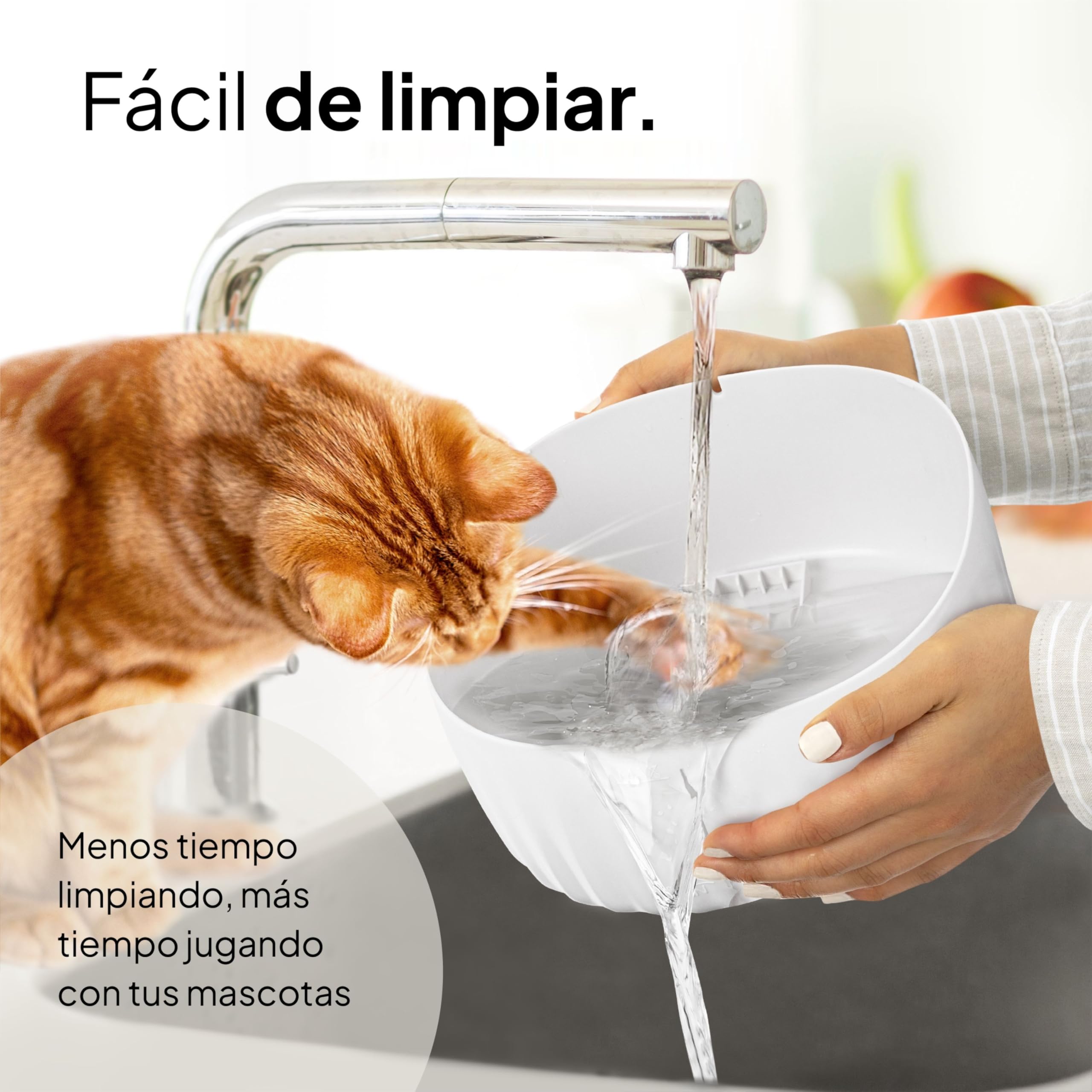 Pretty Paw Fuente de Agua para Gatos 3L con Indicador LED MIN/MAX - Funcionamiento Silencioso y Fácil Limpieza, Bebedero Automático con Filtro para Interior - Aquaflow (Blanco)