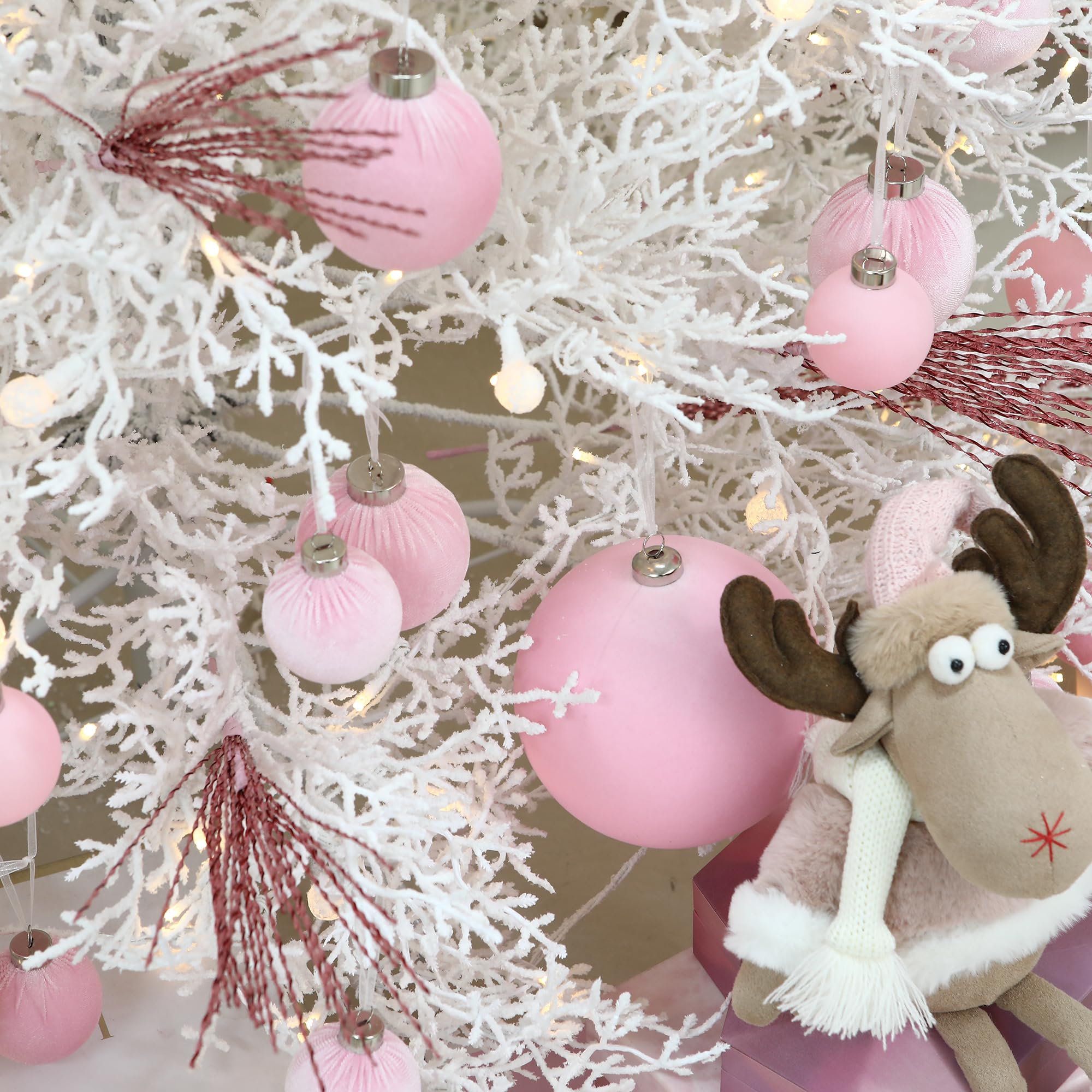 Sea Team 25 Bolas Navidad Terciopelo Purpurina 60mm Rosa
