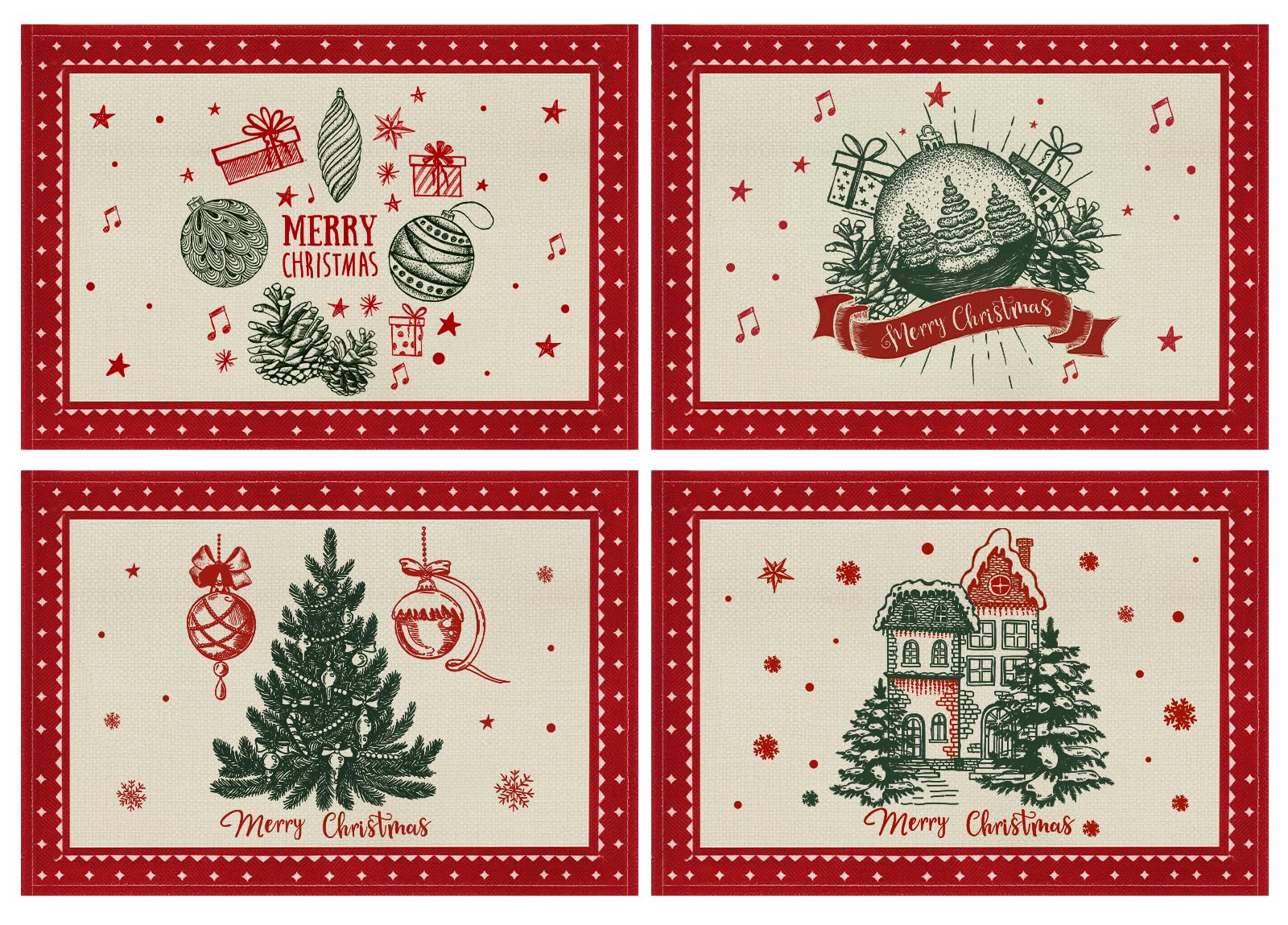 AFXXE Manteles Individuales Navidad, Mantel Individual Navidad Rojos, Salvamanteles Navidad Mesa, Mantelitos Individuales de Navideños Lino Usado Para Decoración de Mesa (Rústico)