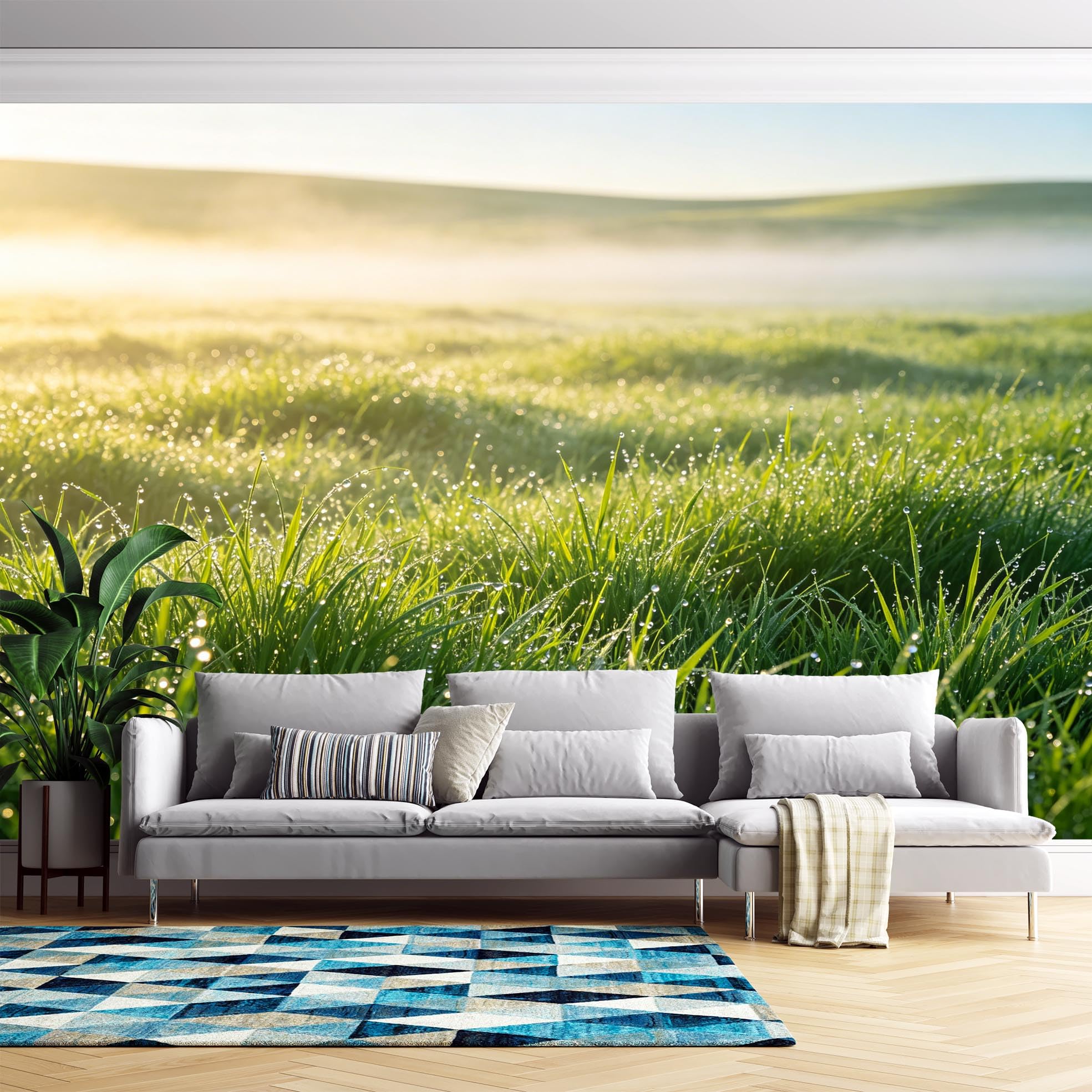 Carta Da Parati 3D Paesaggio Con Gocce Di Rugiada In Un Prato Murale Panoramico In Tessuto Non Tessuto Poster Da Parete Per Soggiorno E Camera Da Letto Decorazione Personalizzata Per La Casa Non Ade